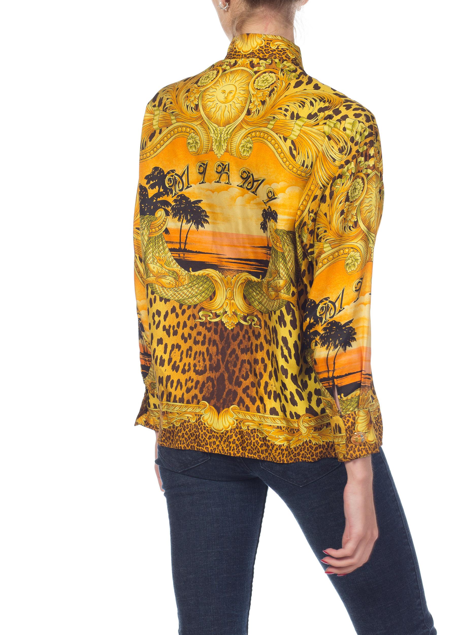 1990s Gianni Versace Miami Baroque Leopard Silk Blouse 3