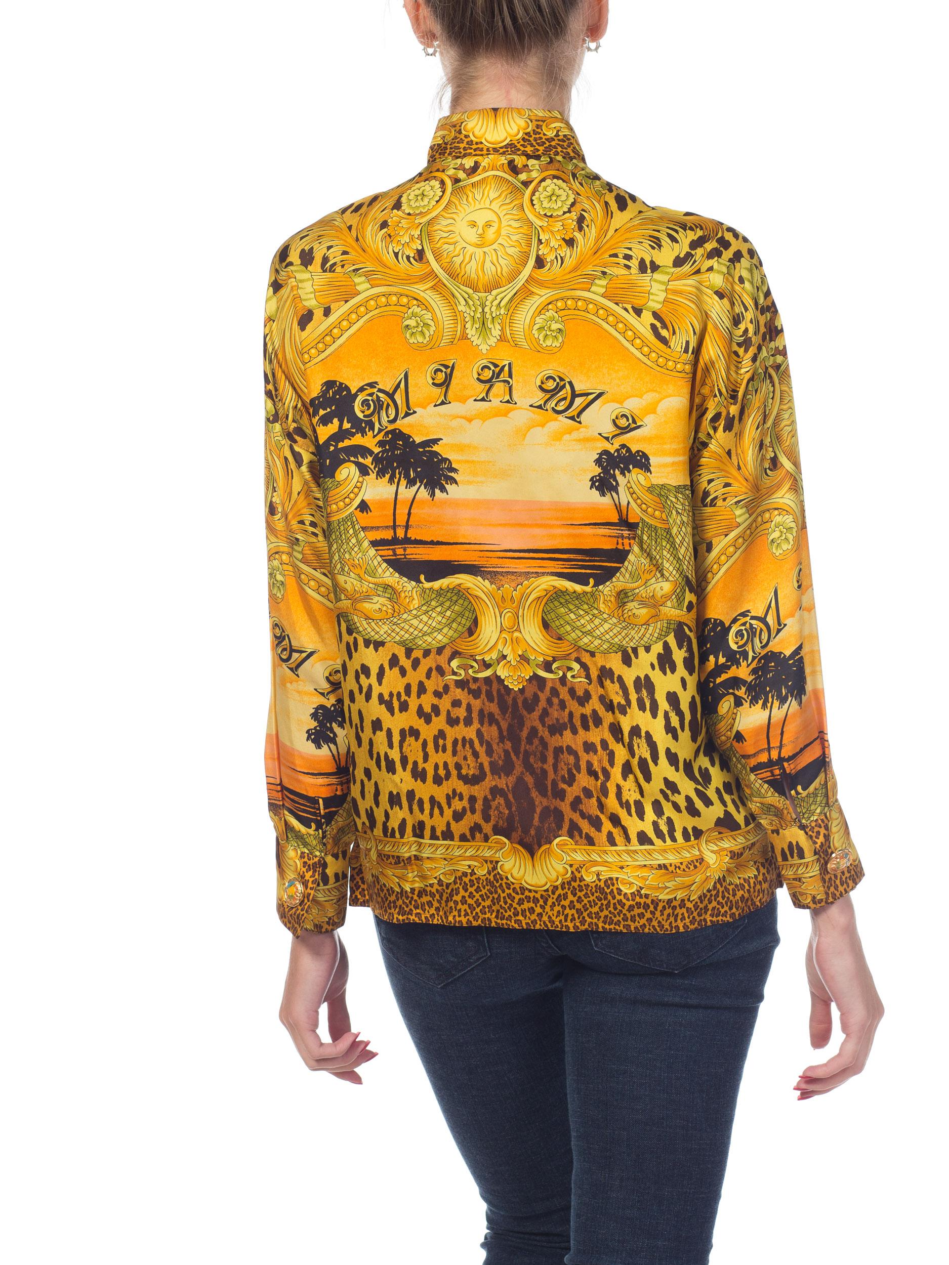 1990s Gianni Versace Miami Baroque Leopard Silk Blouse 4