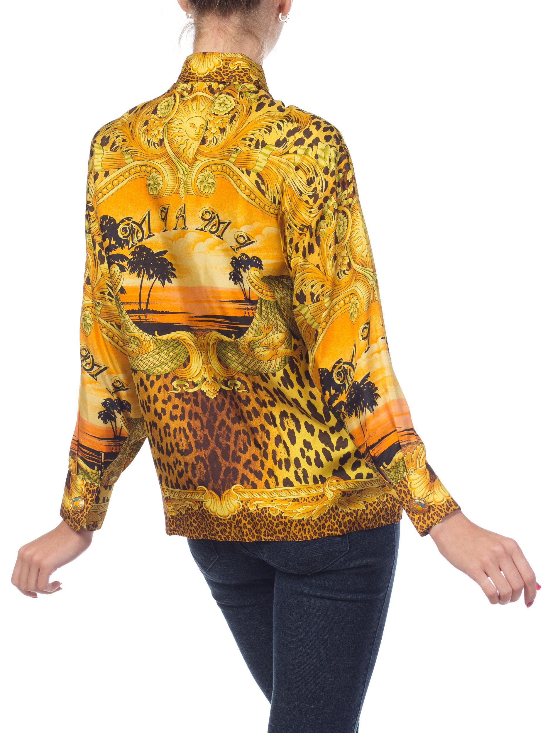 1990s Gianni Versace Miami Baroque Leopard Silk Blouse 6