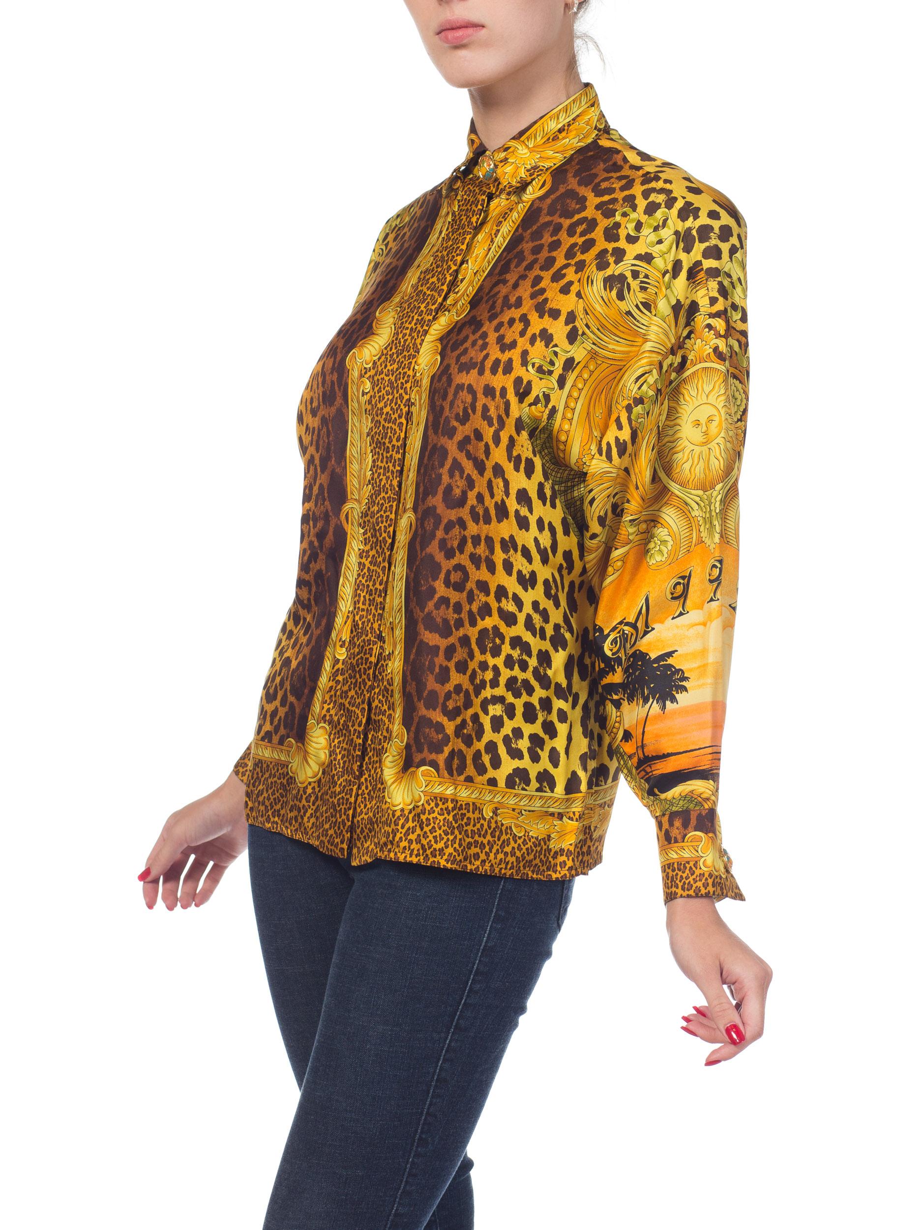 1990s Gianni Versace Miami Baroque Leopard Silk Blouse 7