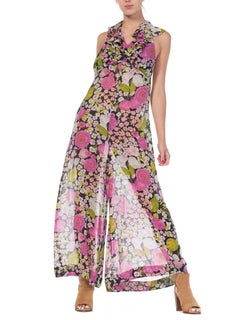 1970s Sheer Floral Ruffled Chiffon Jumpsuit
