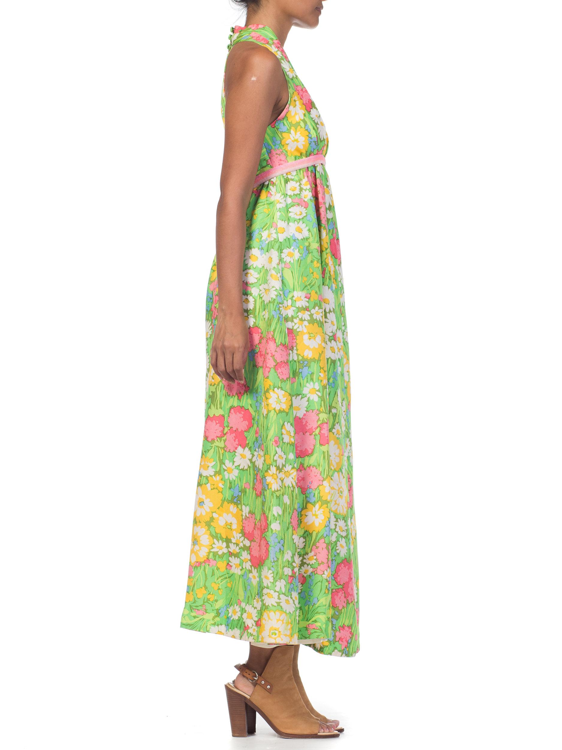 1960s 1970s Floral Printed Silk Halter Dress with Beading 4