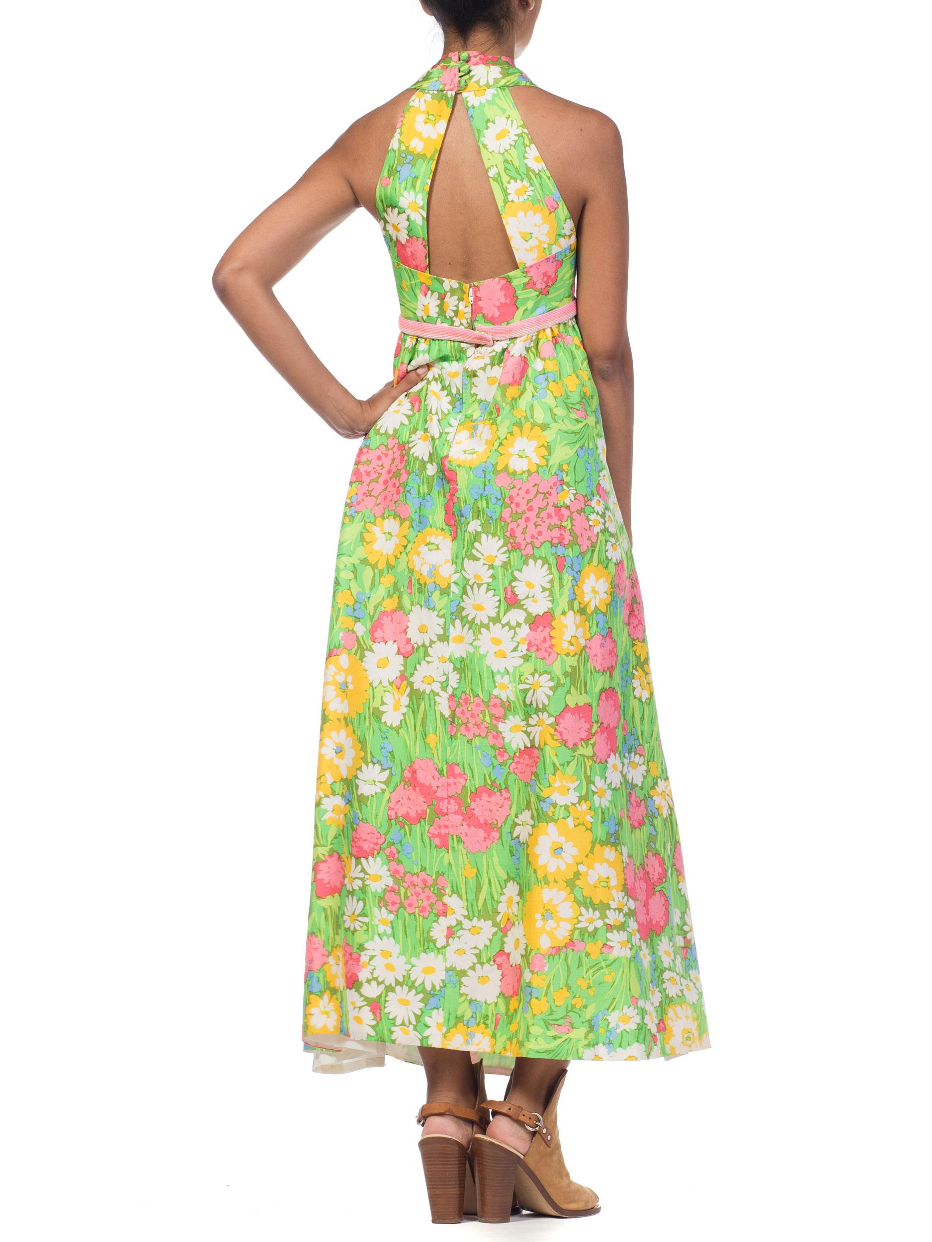 1960s 1970s Floral Printed Silk Halter Dress with Beading 5