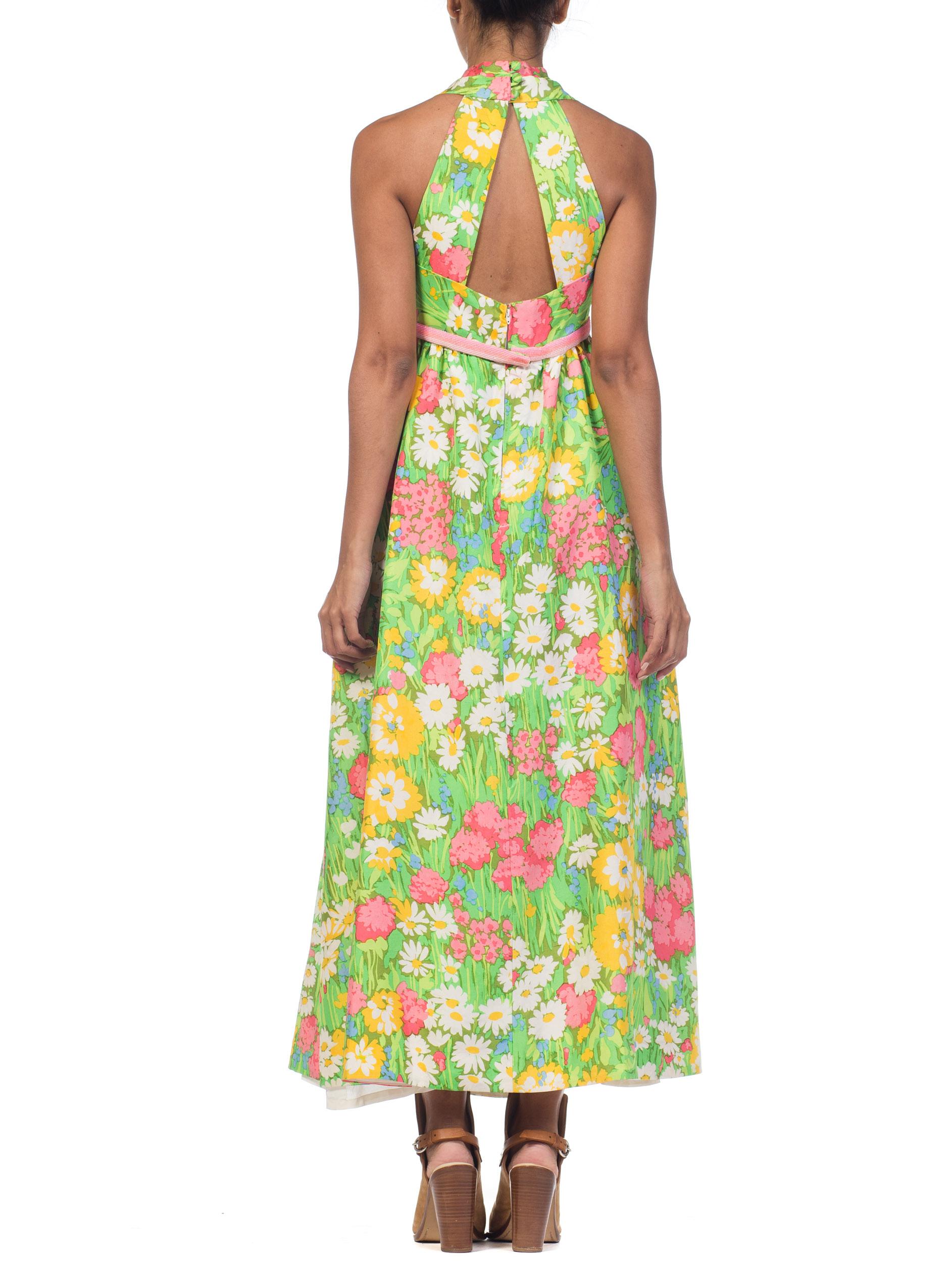 1960s 1970s Floral Printed Silk Halter Dress with Beading 7