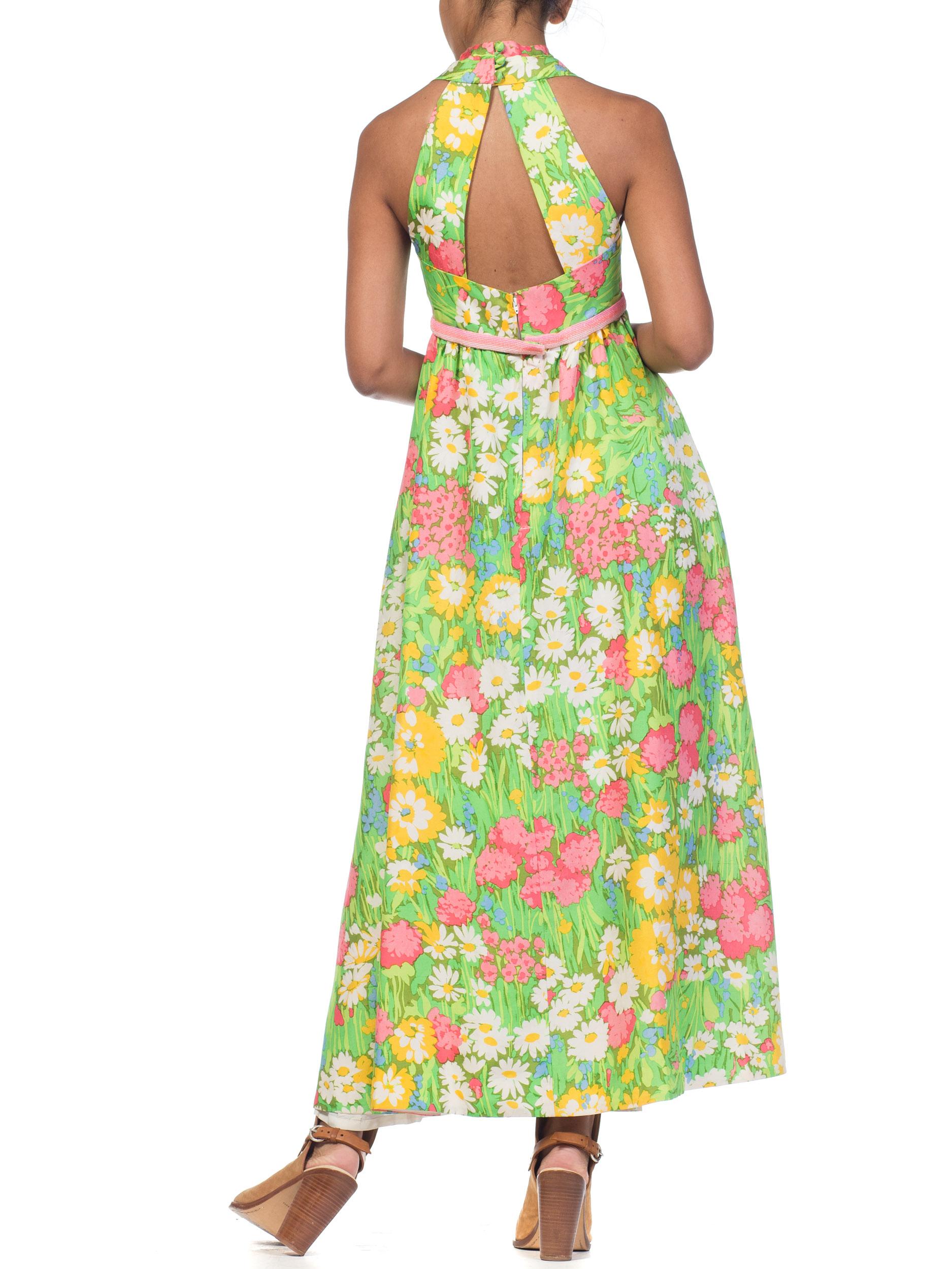 1960s 1970s Floral Printed Silk Halter Dress with Beading 8