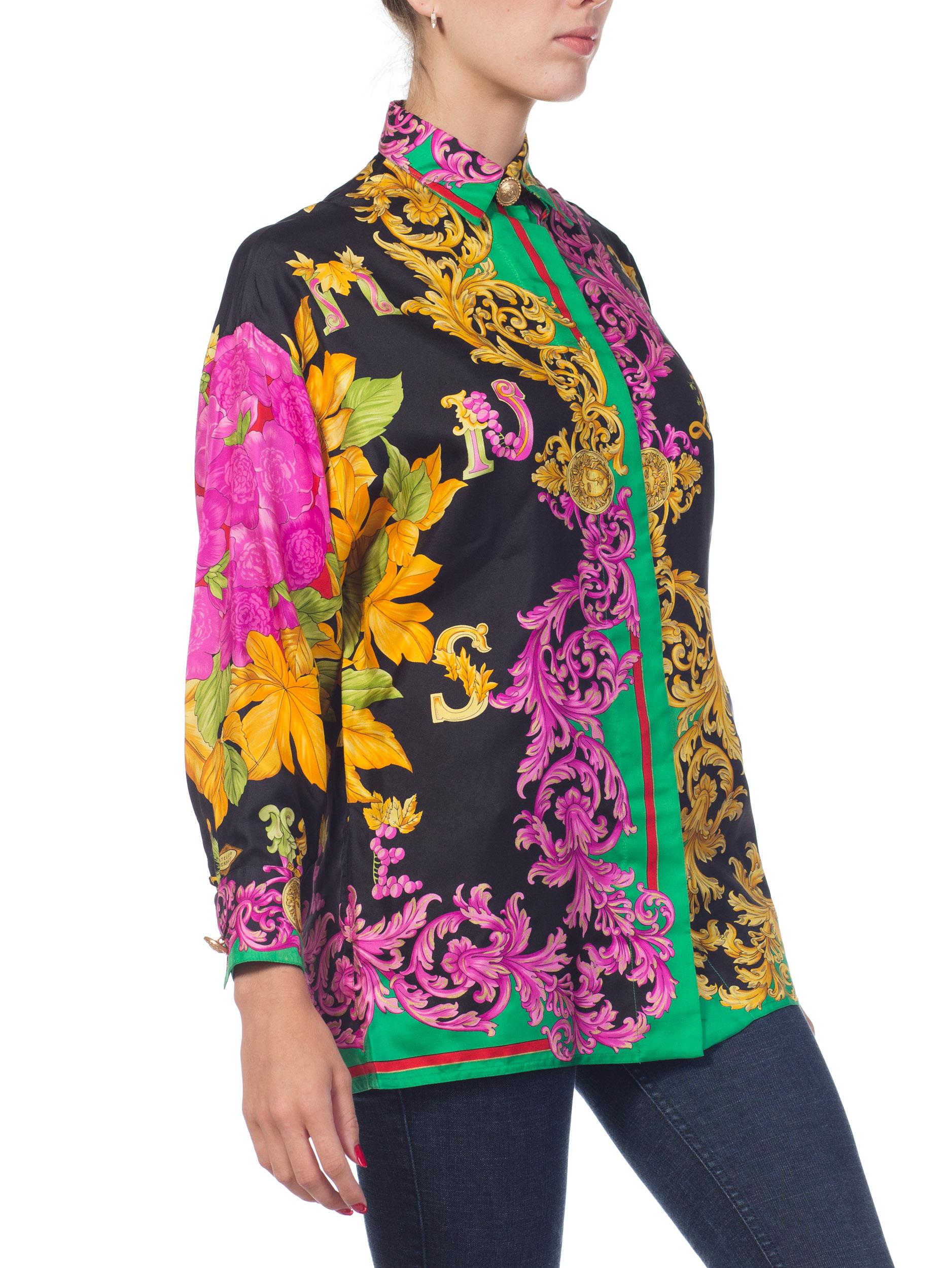 Gianni Versace Atelier Gold Baroque Medusa Silk Blouse, 1990s  In Excellent Condition In New York, NY