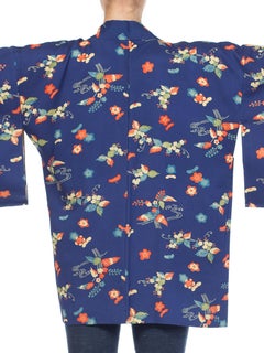 1940s Cherry Blossom Printed Japanese Silk Kimono
