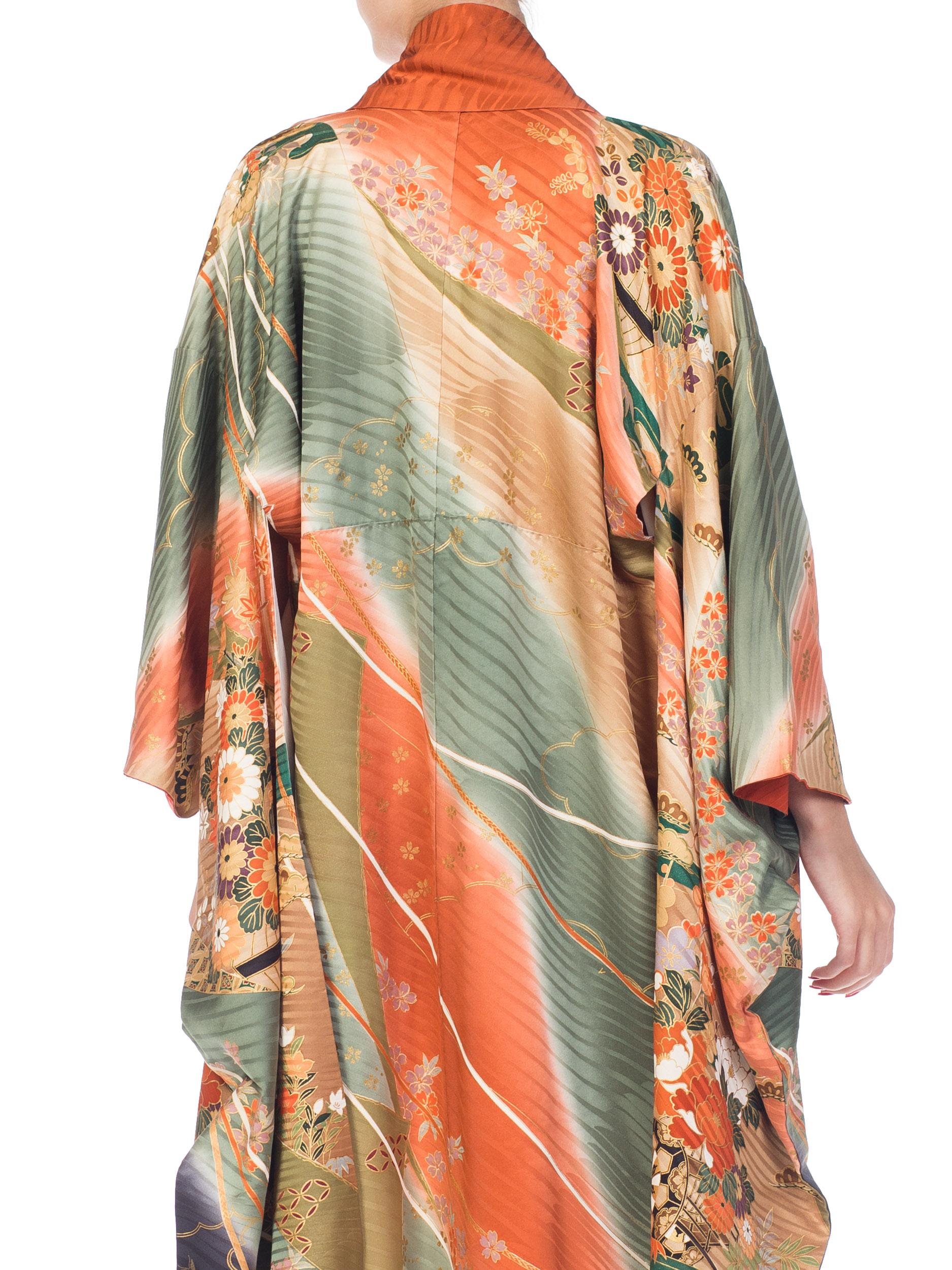 1970S Multicolor Floral Silk Japanese With Ombré & Gold Details Kimono For Sale 2