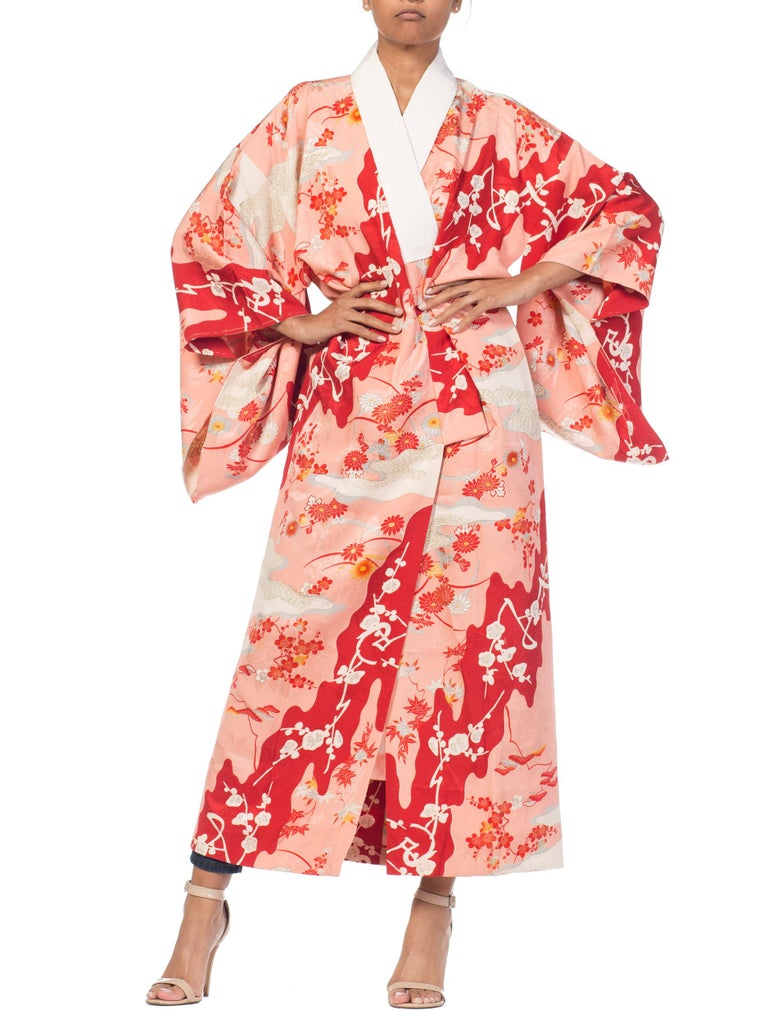 Japanese Silk Kimono With Cherry Blossoms and Crystals For Sale at 1stdibs