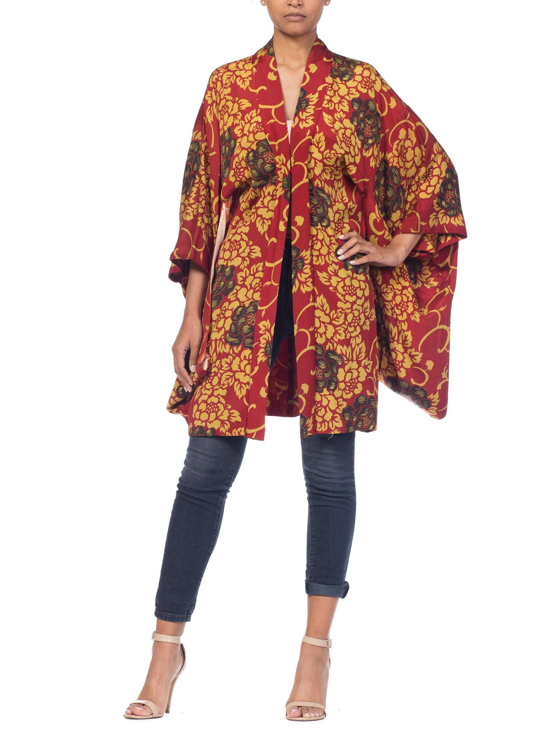 Brown Light Weight Silk Jewel Tone Japanese Kimono