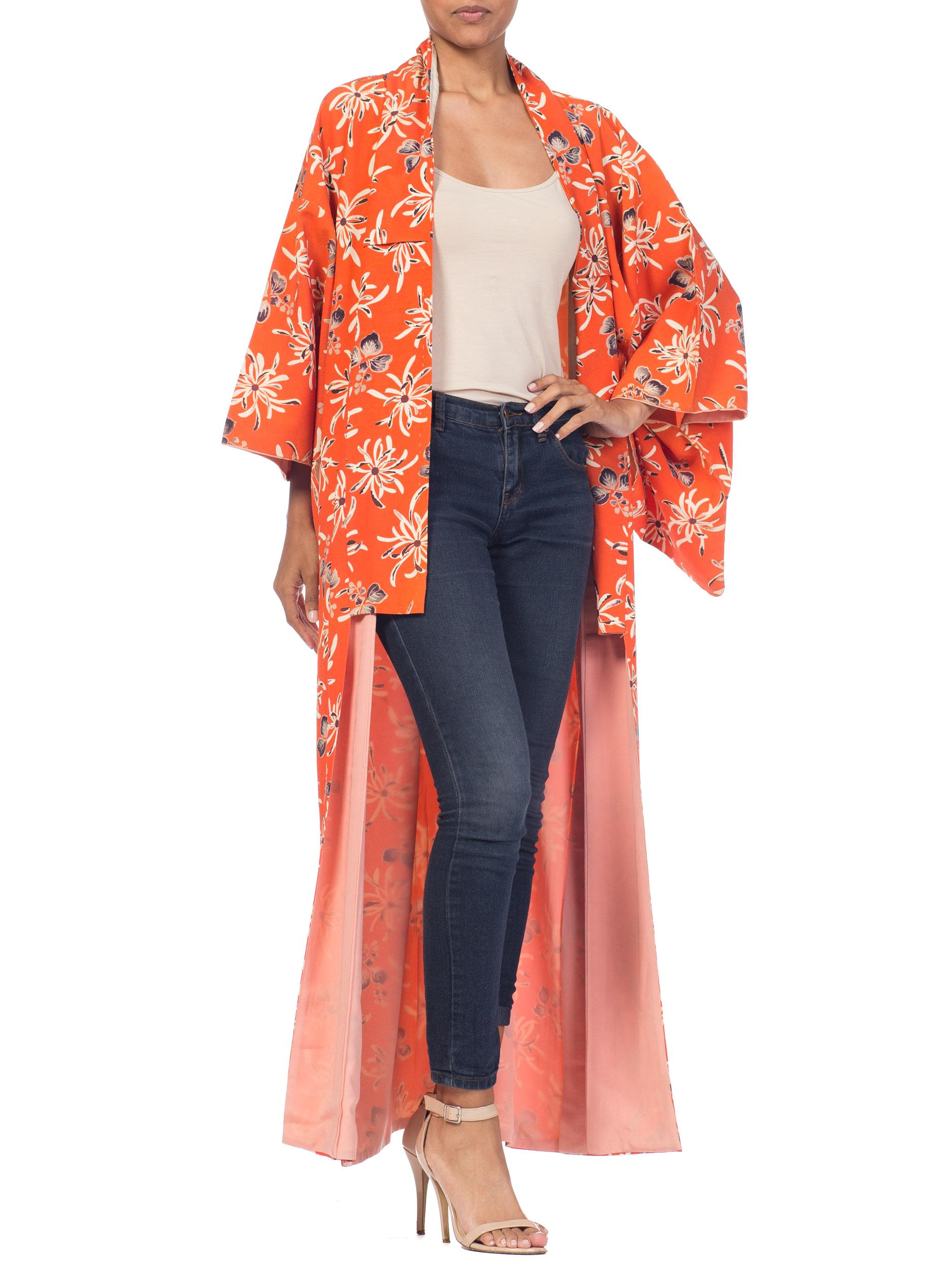 1940s Orange Silk Japanese Kimono In New Condition In New York, NY