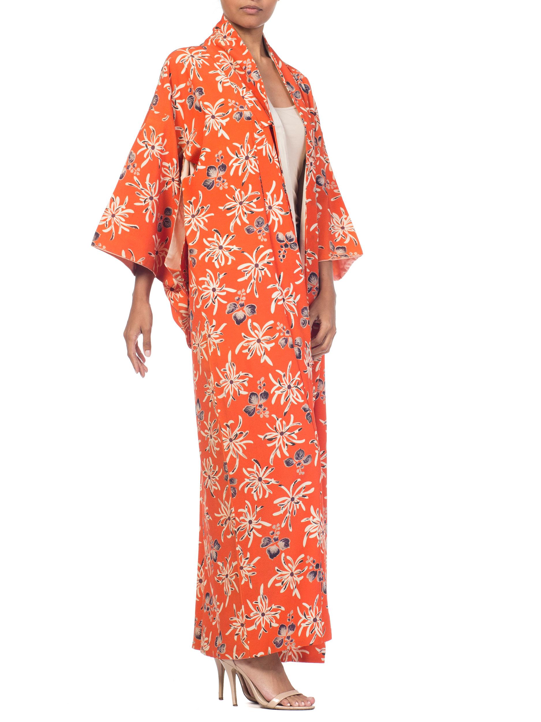 Women's or Men's 1940s Orange Silk Japanese Kimono