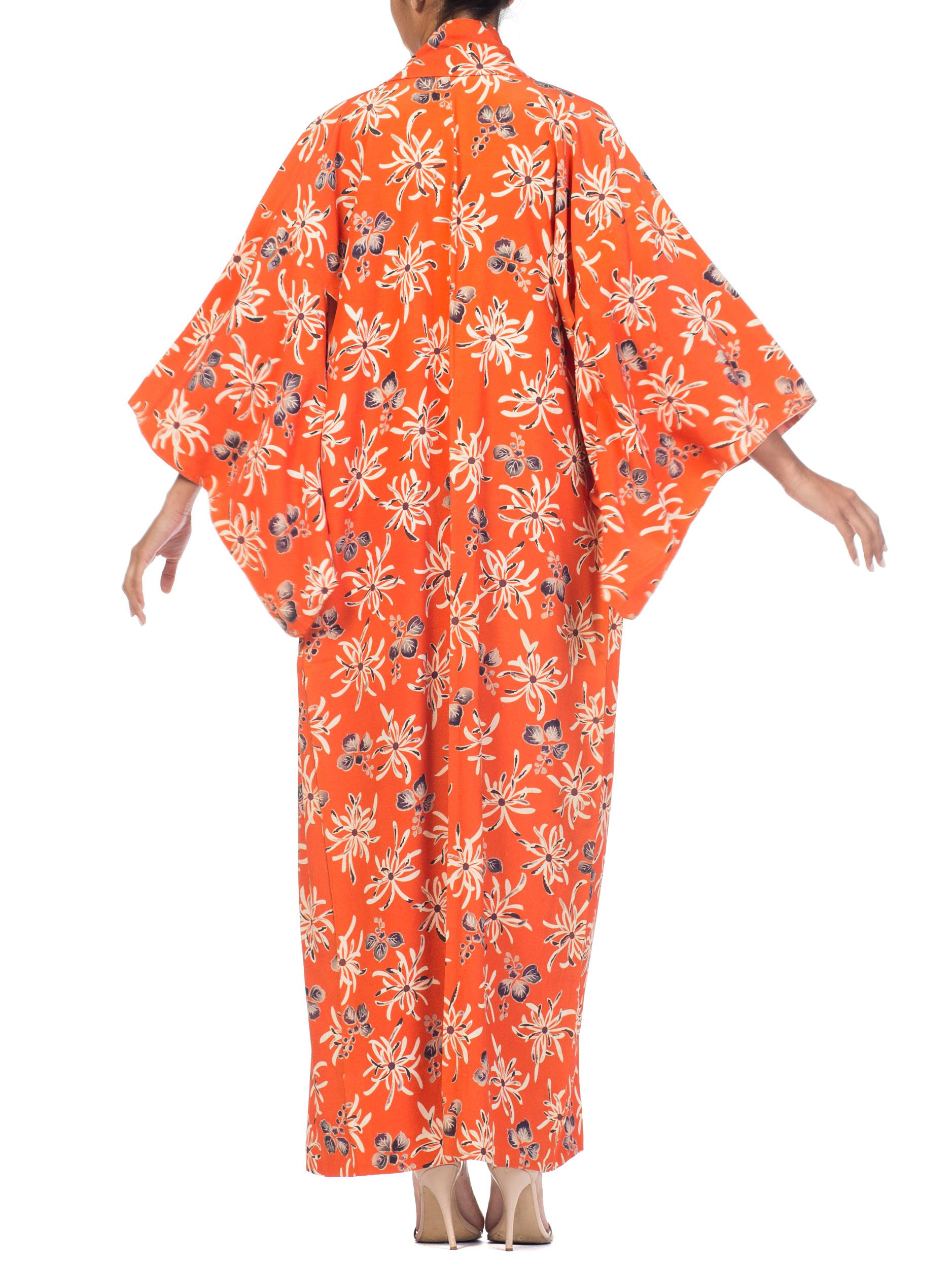 1940s Orange Silk Japanese Kimono 3