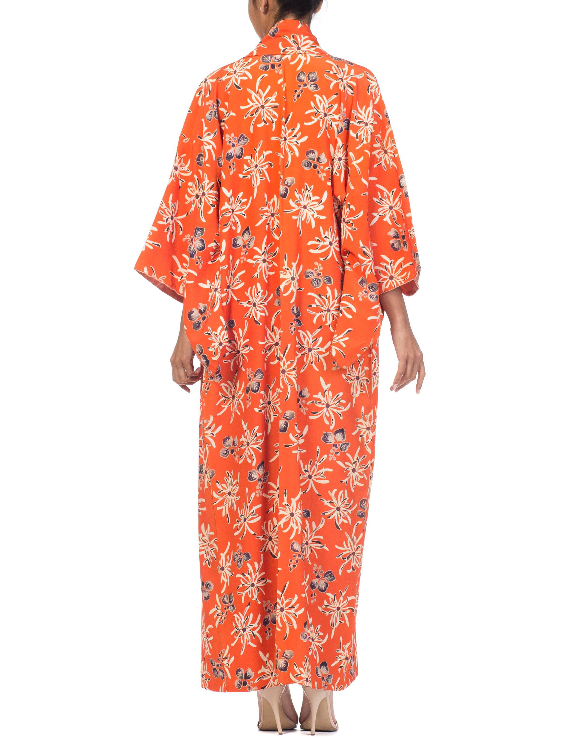 1940s Orange Silk Japanese Kimono 4