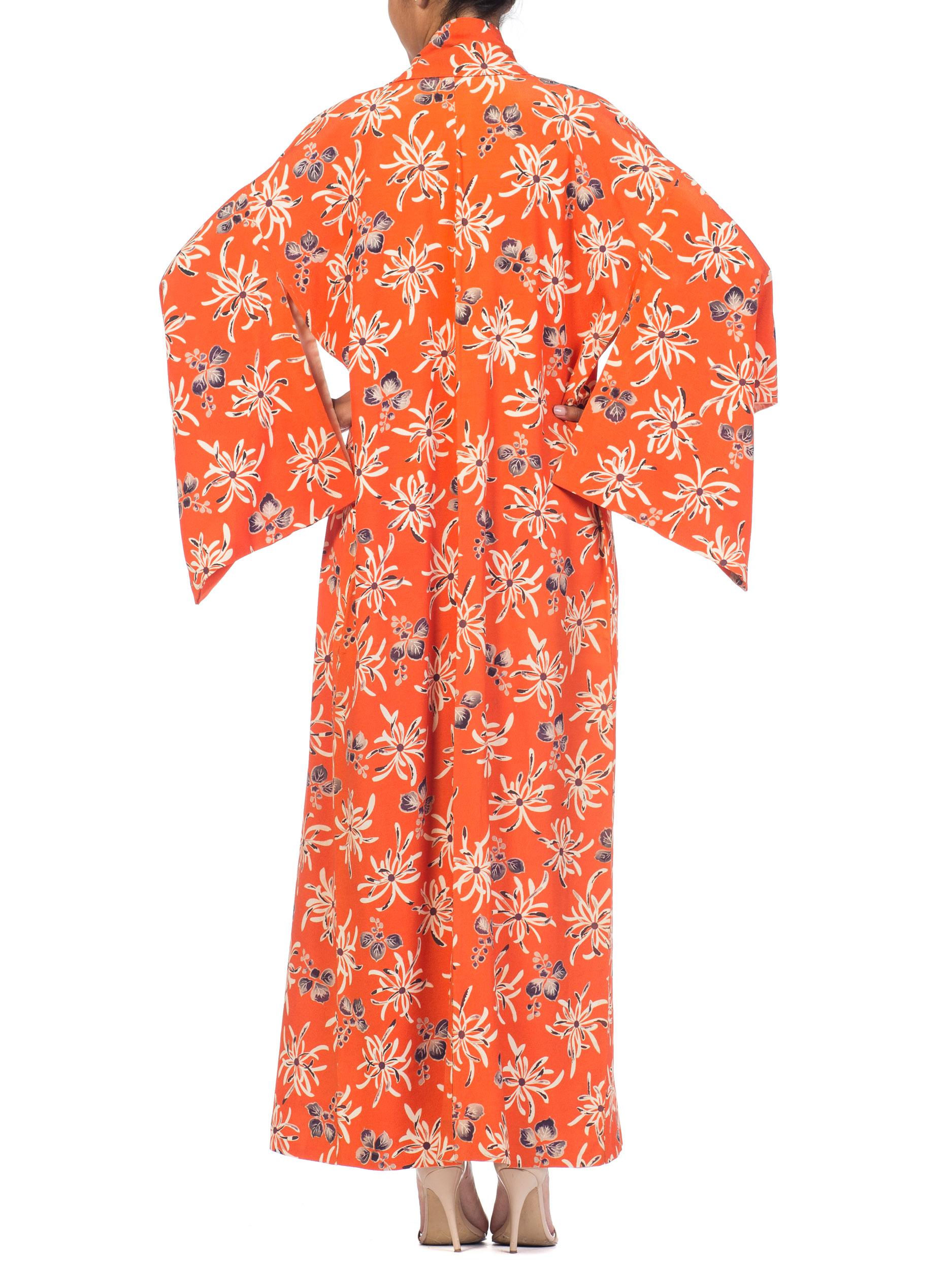 1940s Orange Silk Japanese Kimono 5