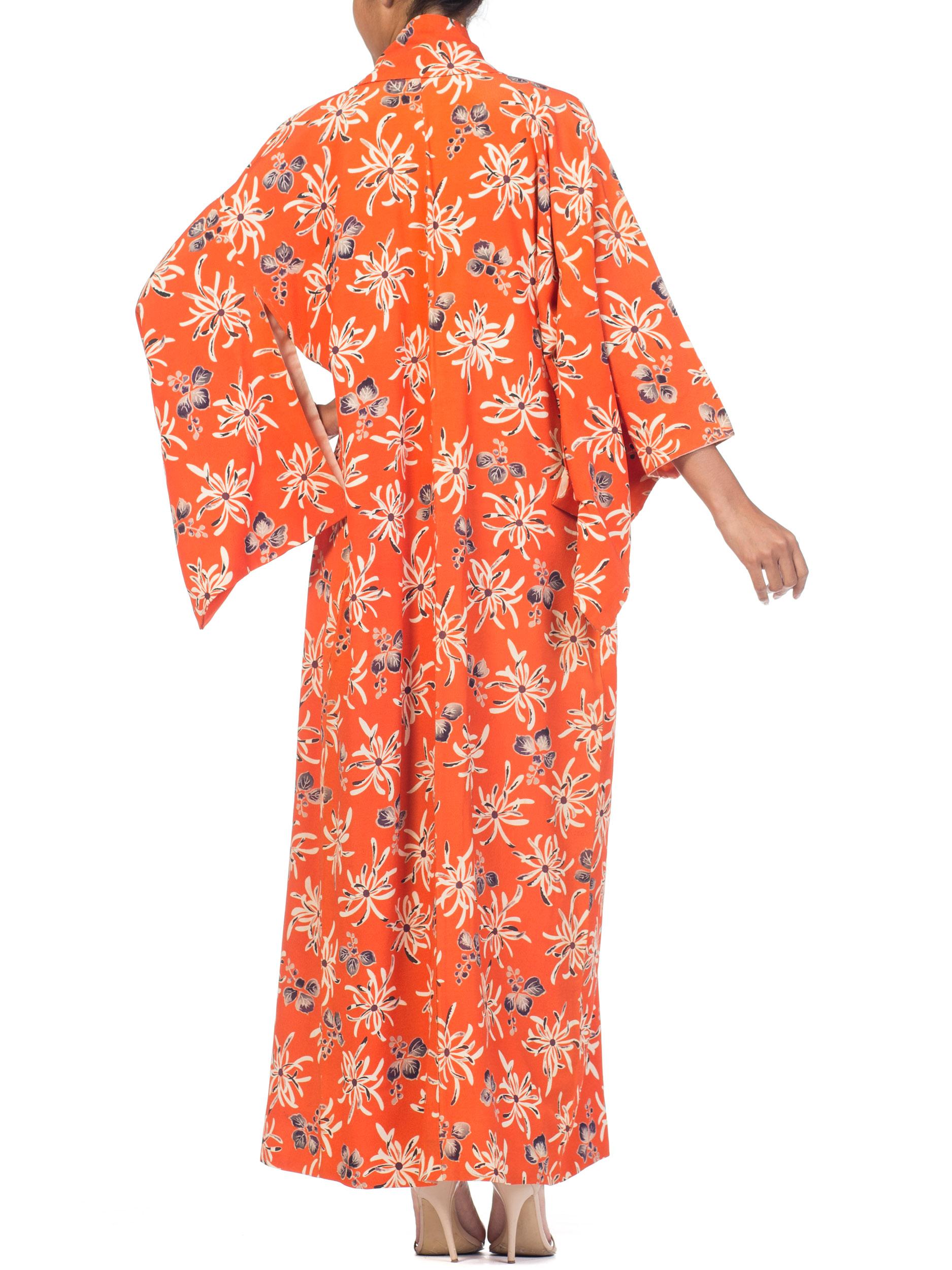 1940s Orange Silk Japanese Kimono 6