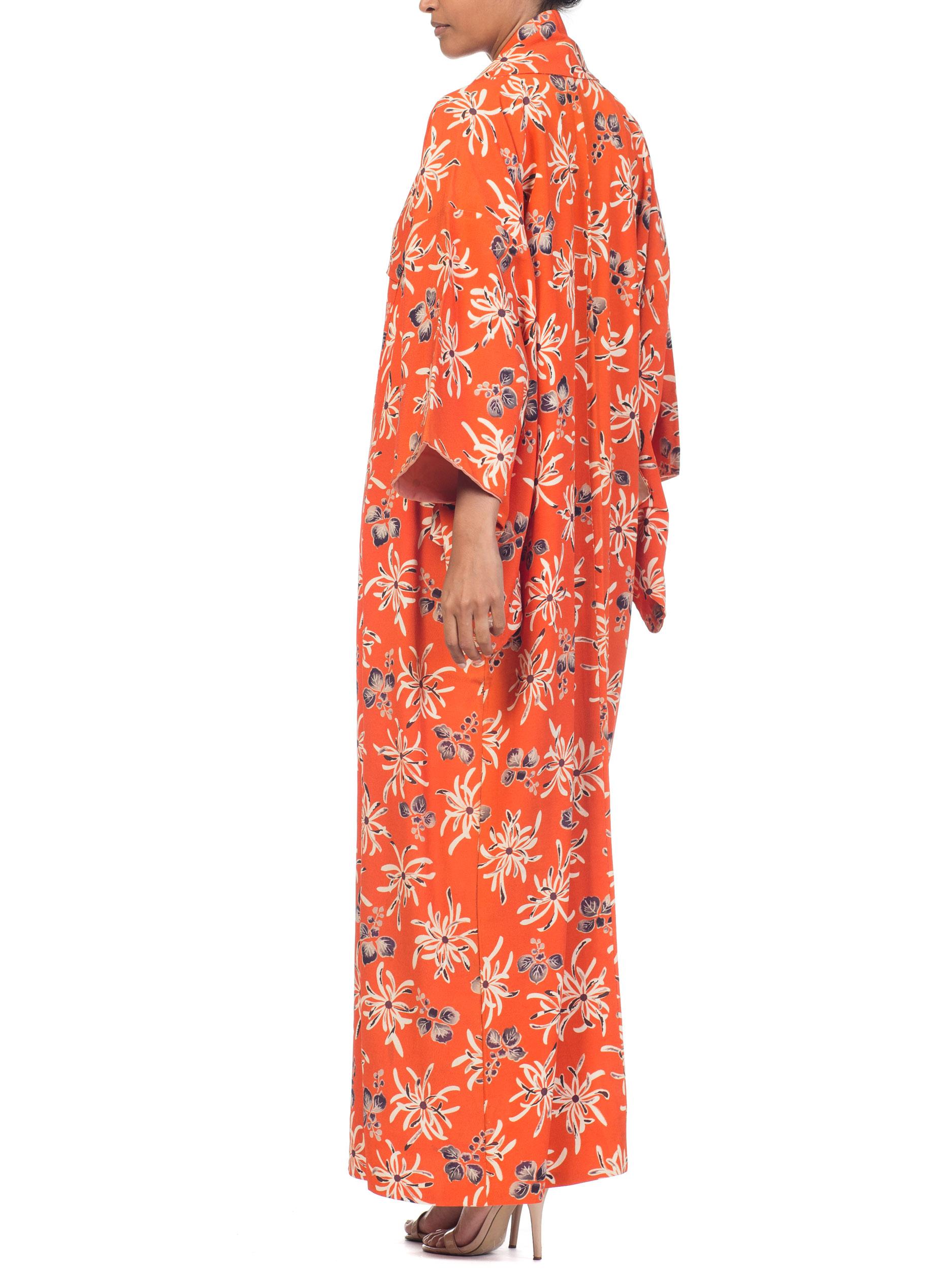 1940s Orange Silk Japanese Kimono 7