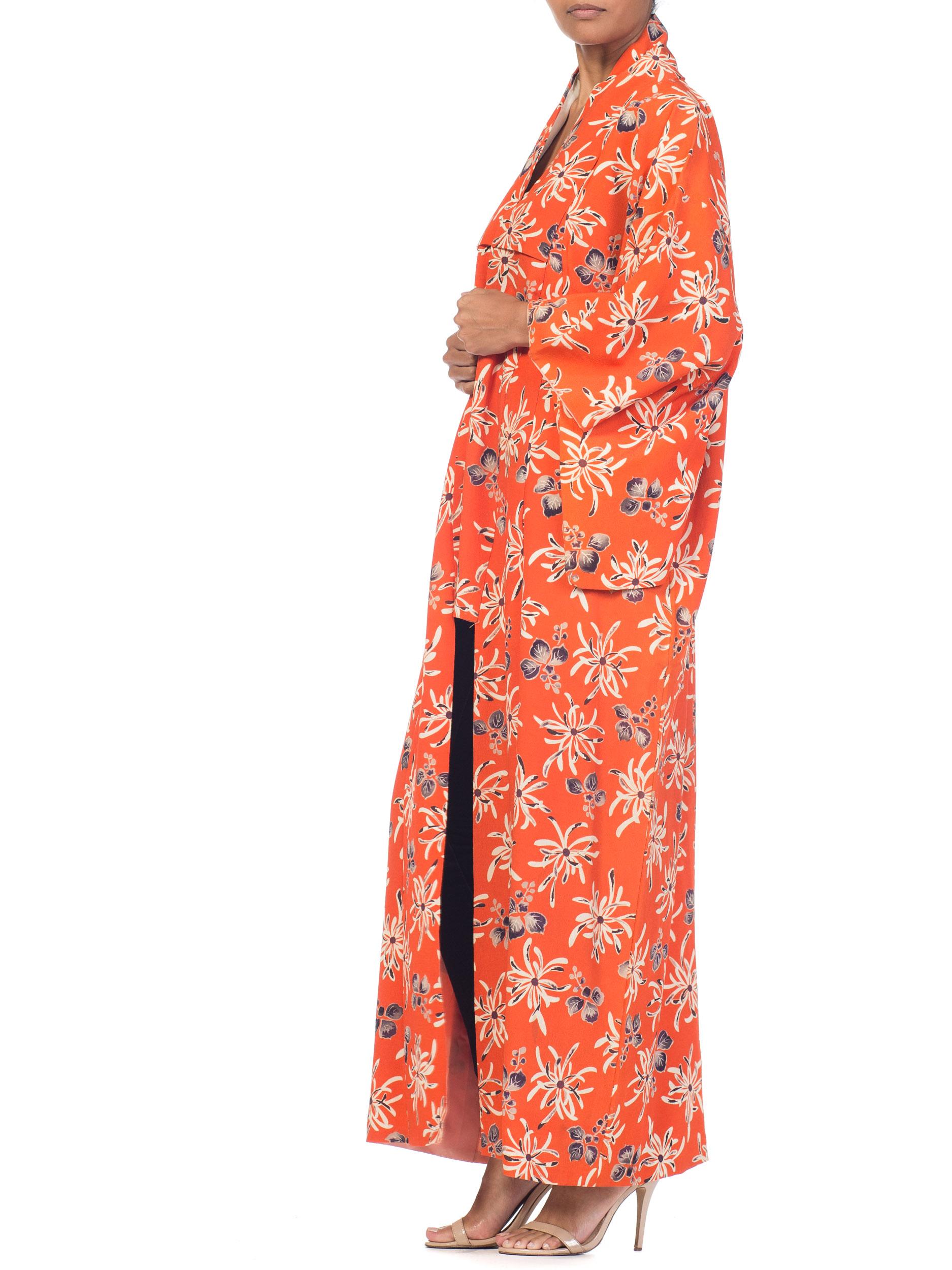 1940s Orange Silk Japanese Kimono 8