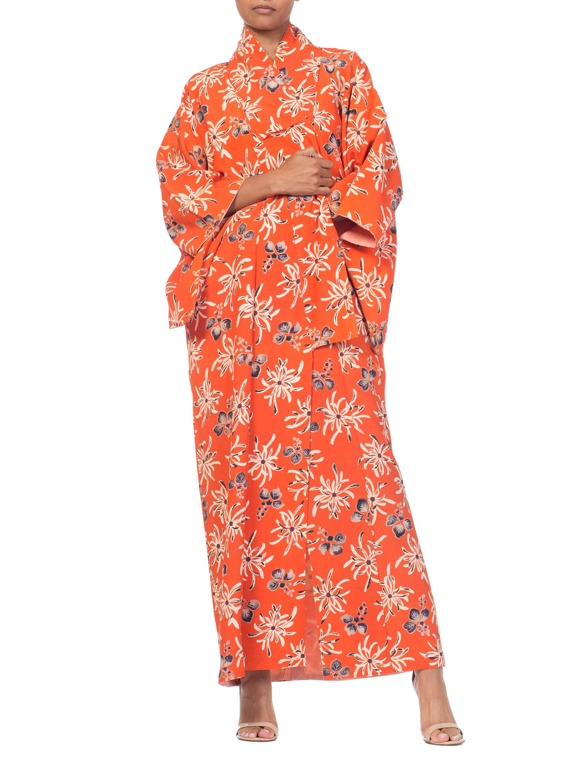 1940s Orange Silk Japanese Kimono 9