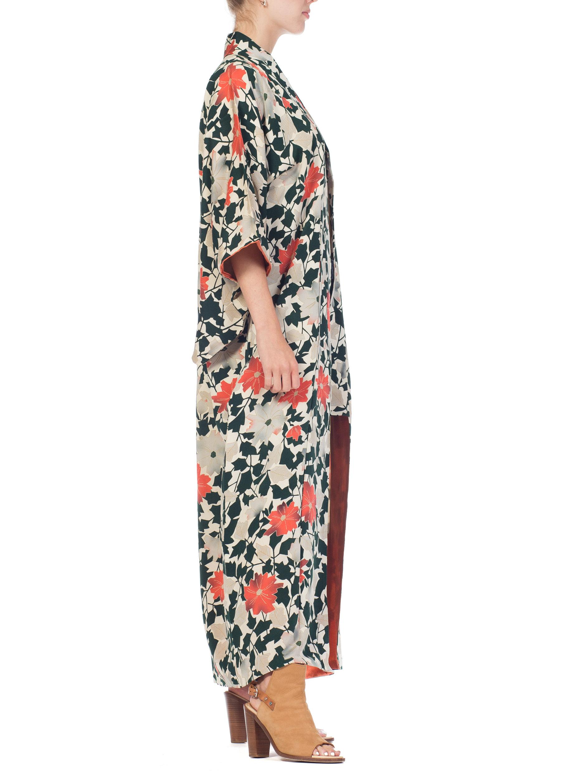 Beige 1930S  Art Deco Japanese Silk Kimono
