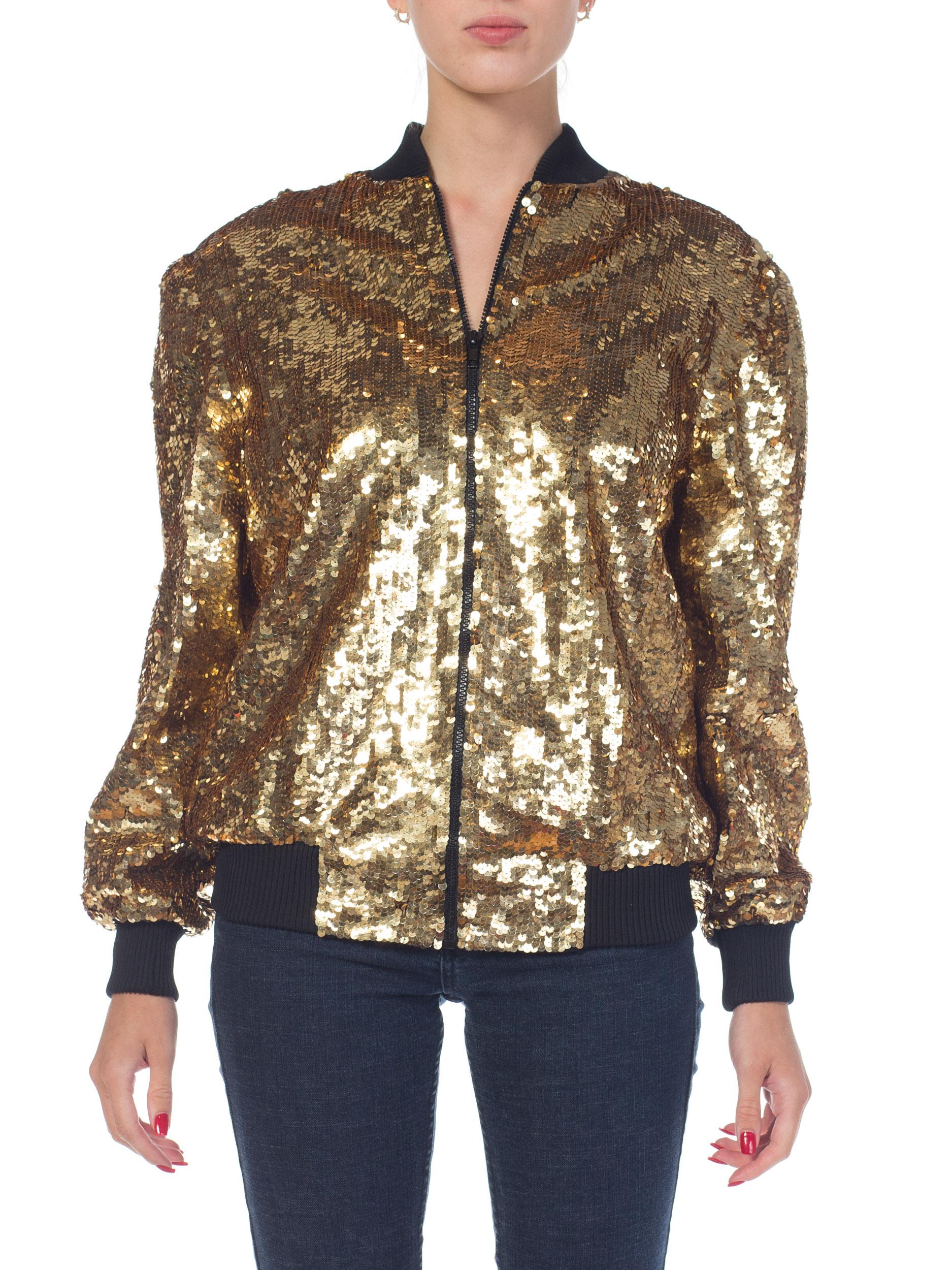 Brown 1980s Gold Sequined Bomber Jacket