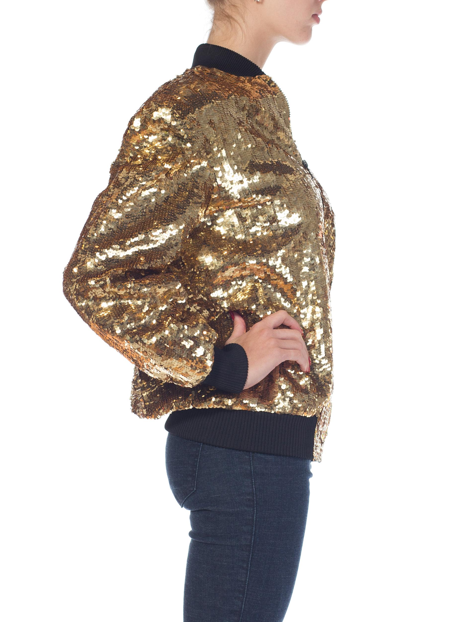 Women's or Men's 1980s Gold Sequined Bomber Jacket