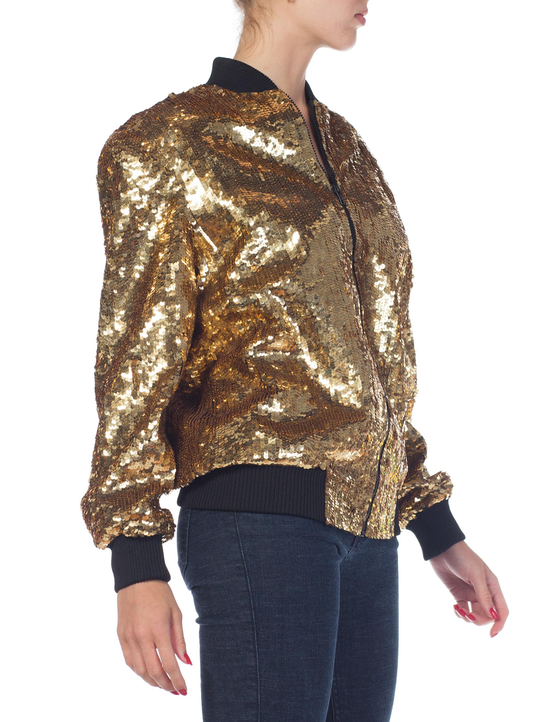 1980s Gold Sequined Bomber Jacket 1