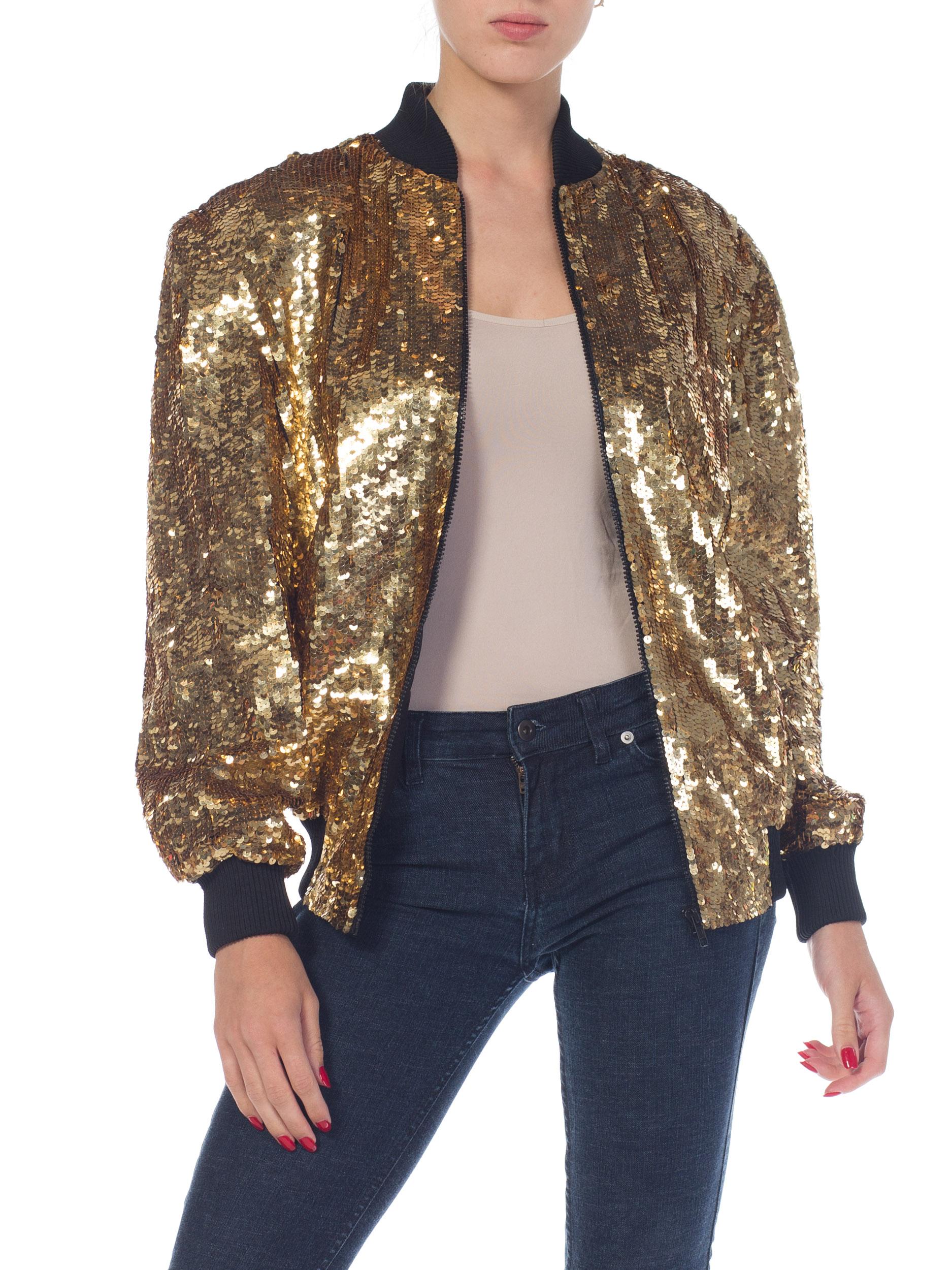 1980s Gold Sequined Bomber Jacket 9