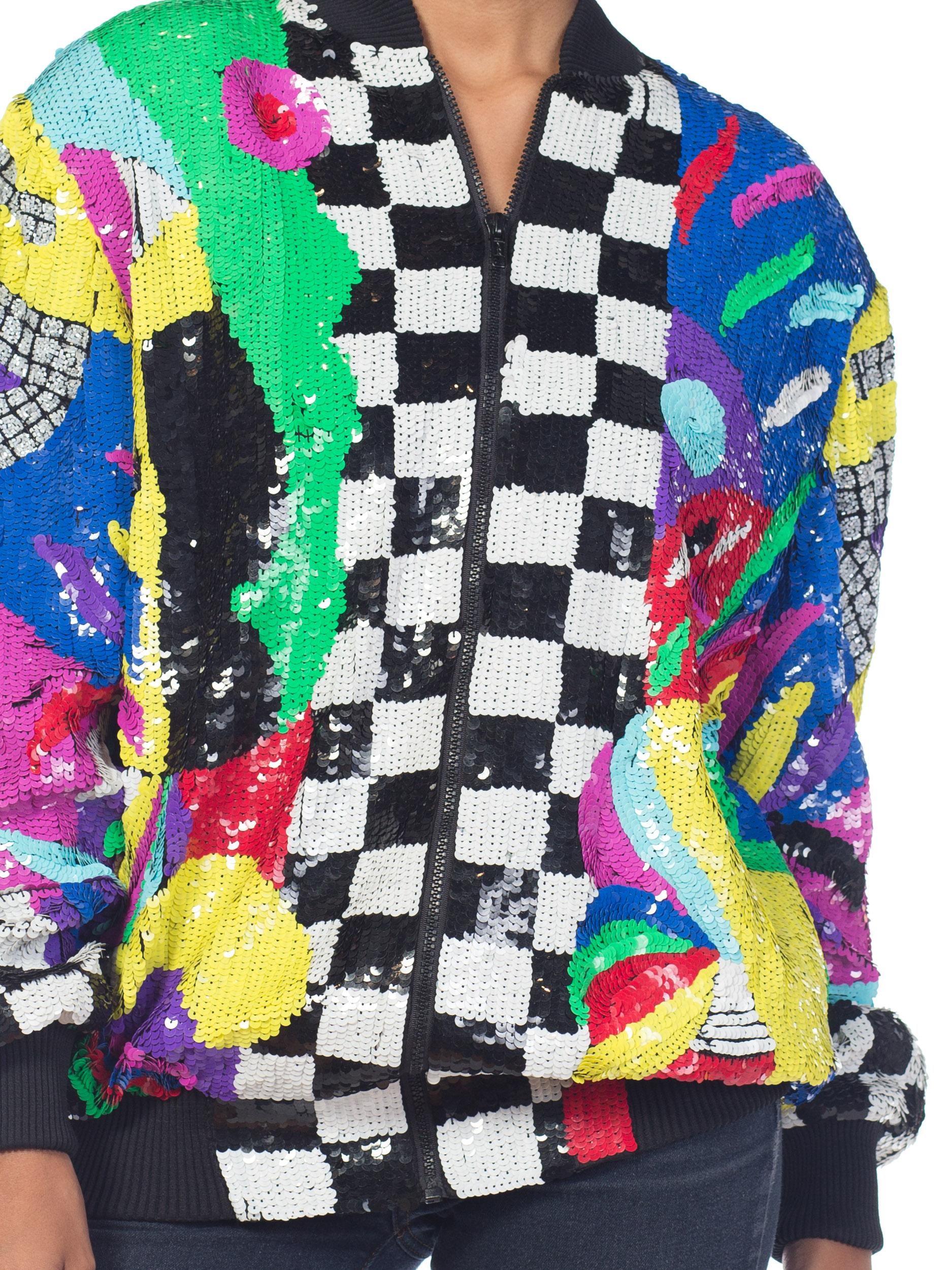 1980S Multicolor Sequin Abstract Art Bomber Jacket 6