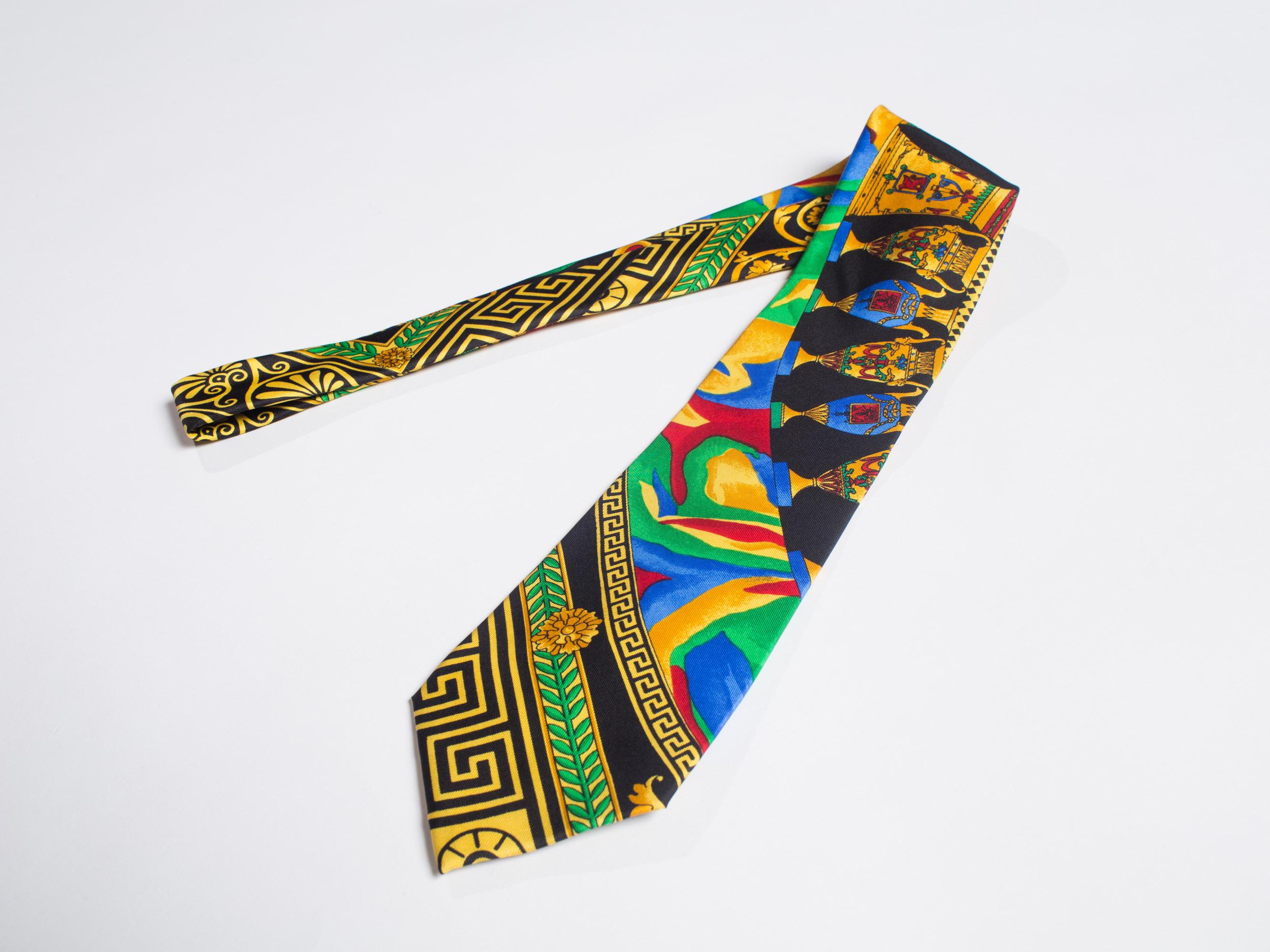 Men's 1990s Gianni Versace Greek Key and Vase Printed Silk Tie
