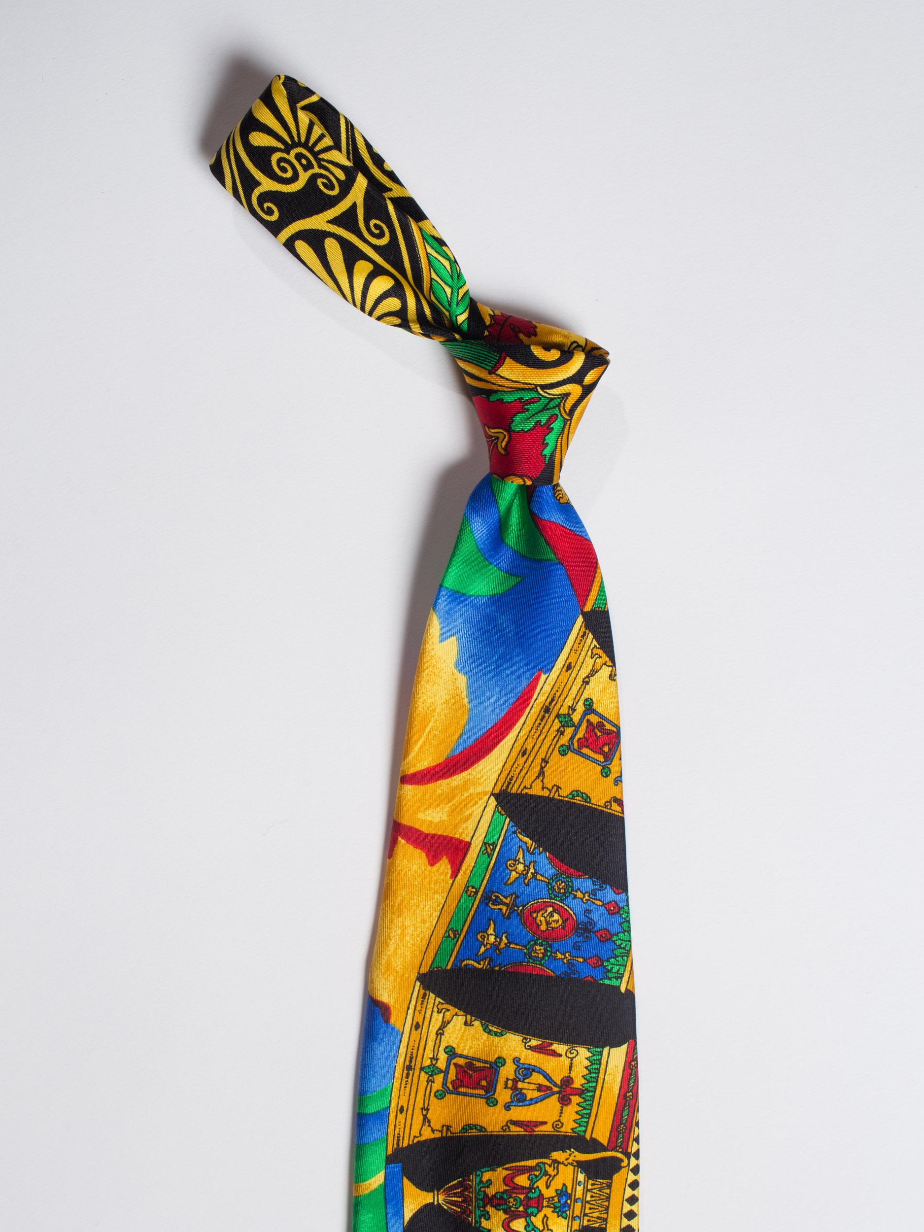 1990s Gianni Versace Greek Key and Vase Printed Silk Tie 2