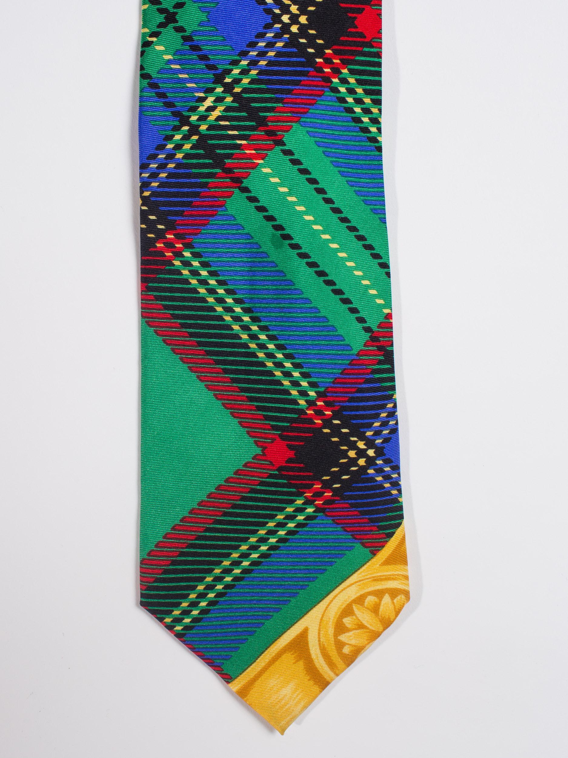 cravate en soie pour hommes GIANNI VERSACE, années 1990, à carreaux verts