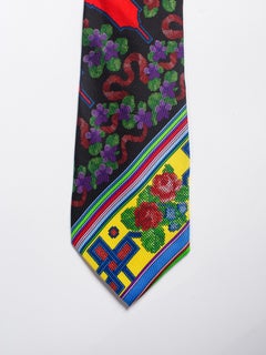 1990S GIANNI VERSACE Chinese Floral Mens Silk Tie