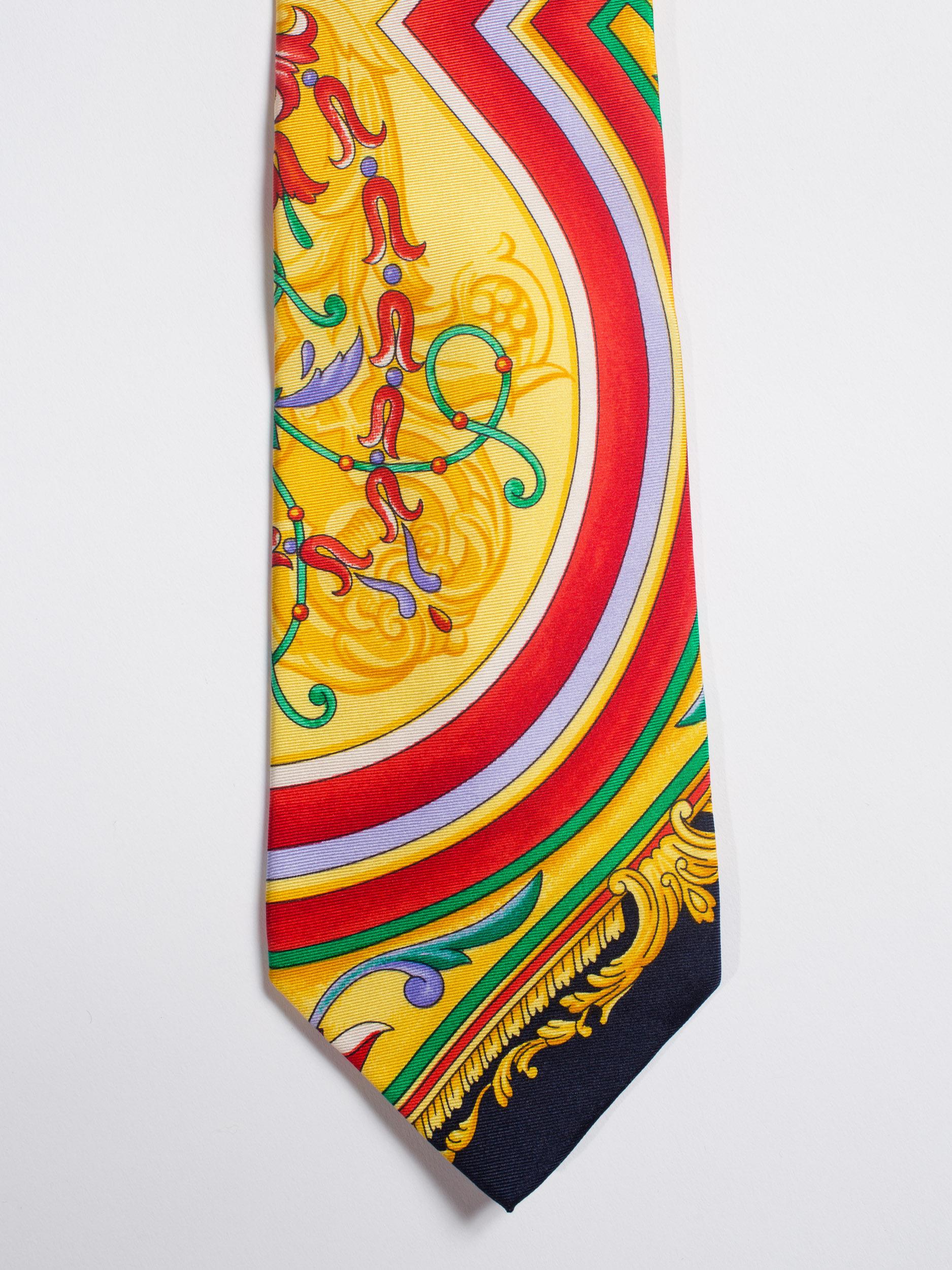 Beige 1990S GIANNI VERSACE Baroque Striped Silk Mens Tie