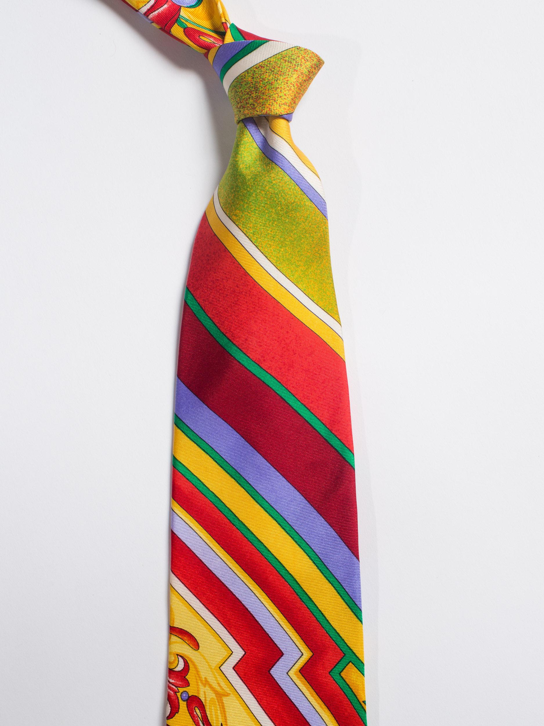 1990S GIANNI VERSACE Baroque Striped Silk Mens Tie In Excellent Condition In New York, NY