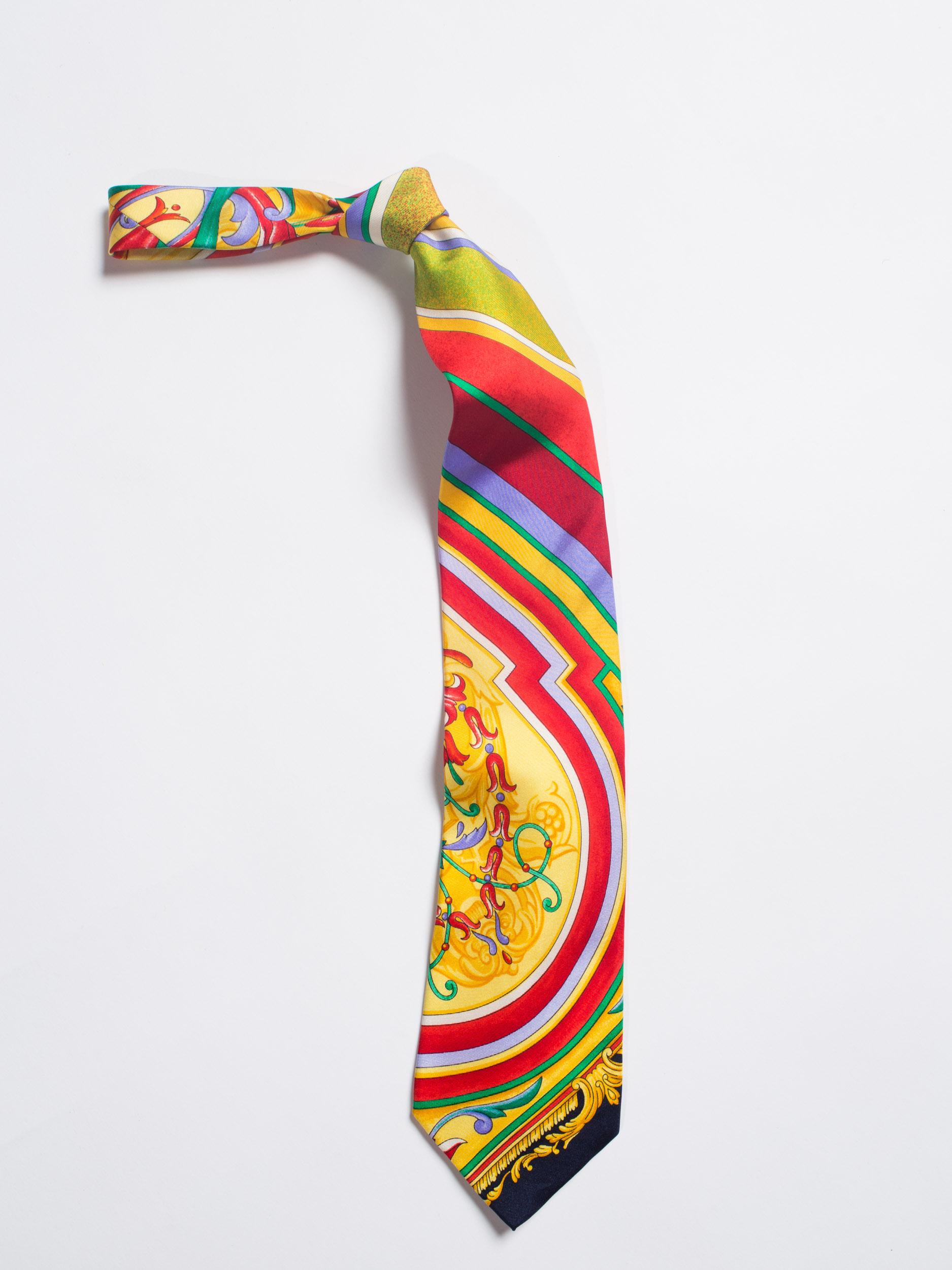1990S GIANNI VERSACE Baroque Striped Silk Mens Tie 1