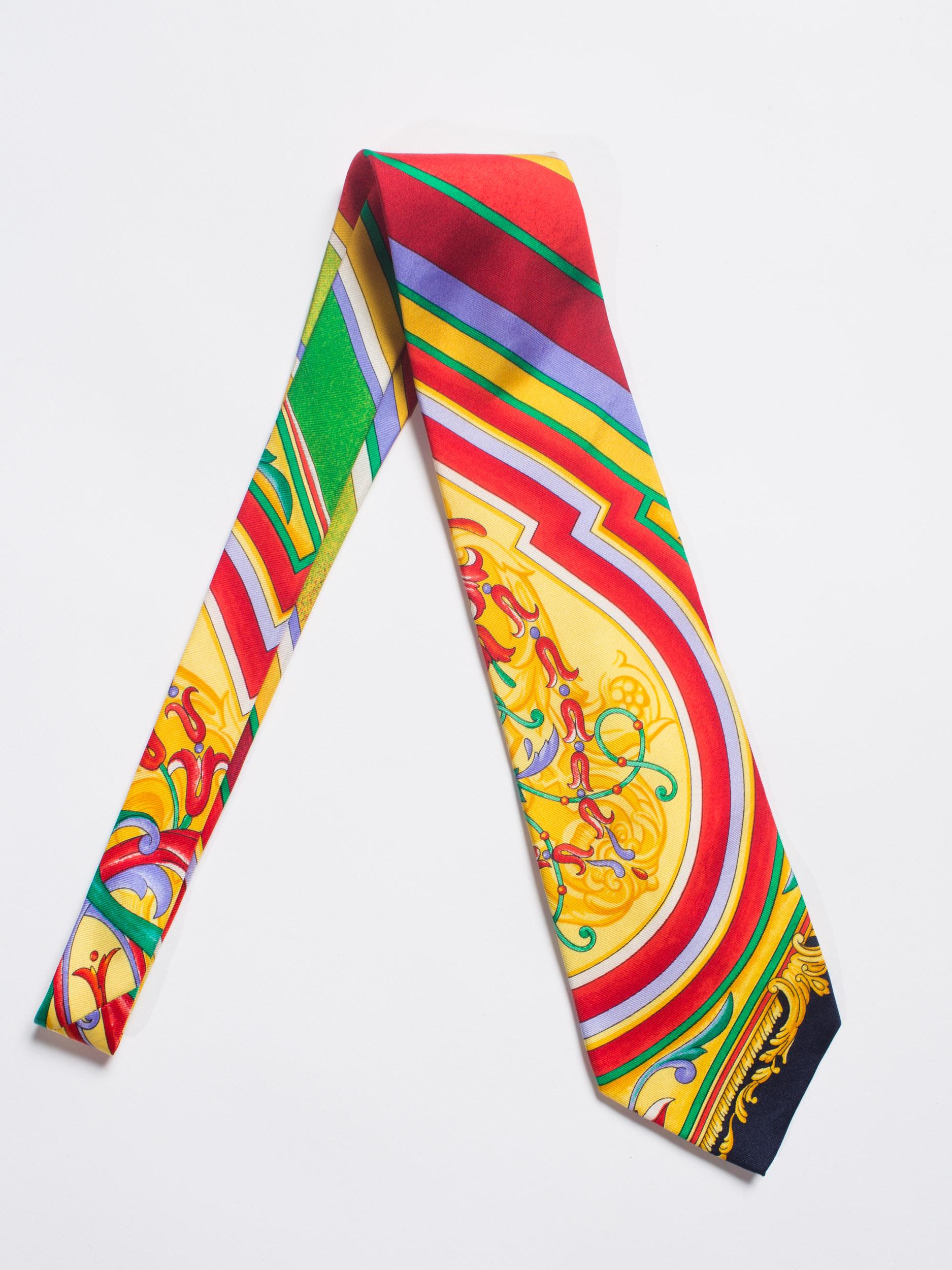 1990S GIANNI VERSACE Baroque Striped Silk Mens Tie 2