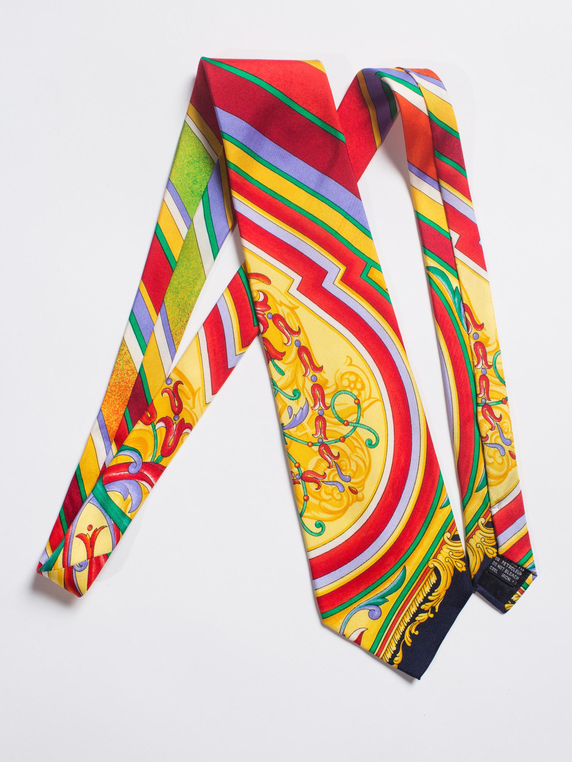 1990S GIANNI VERSACE Baroque Striped Silk Mens Tie 3