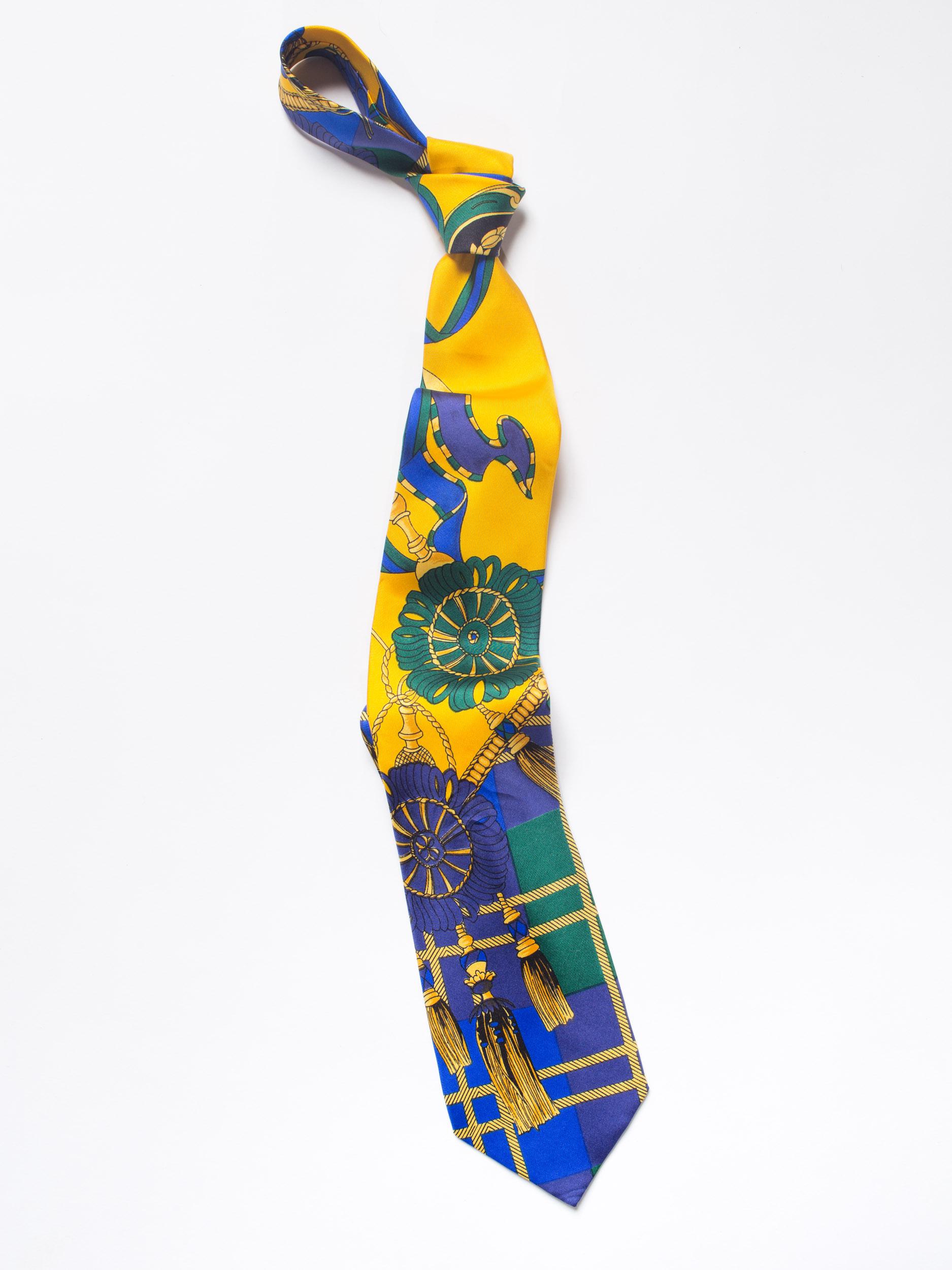 Gray 1990S GIANNI VERSACE Scottish Tassels Silk Mens Tie For Sale