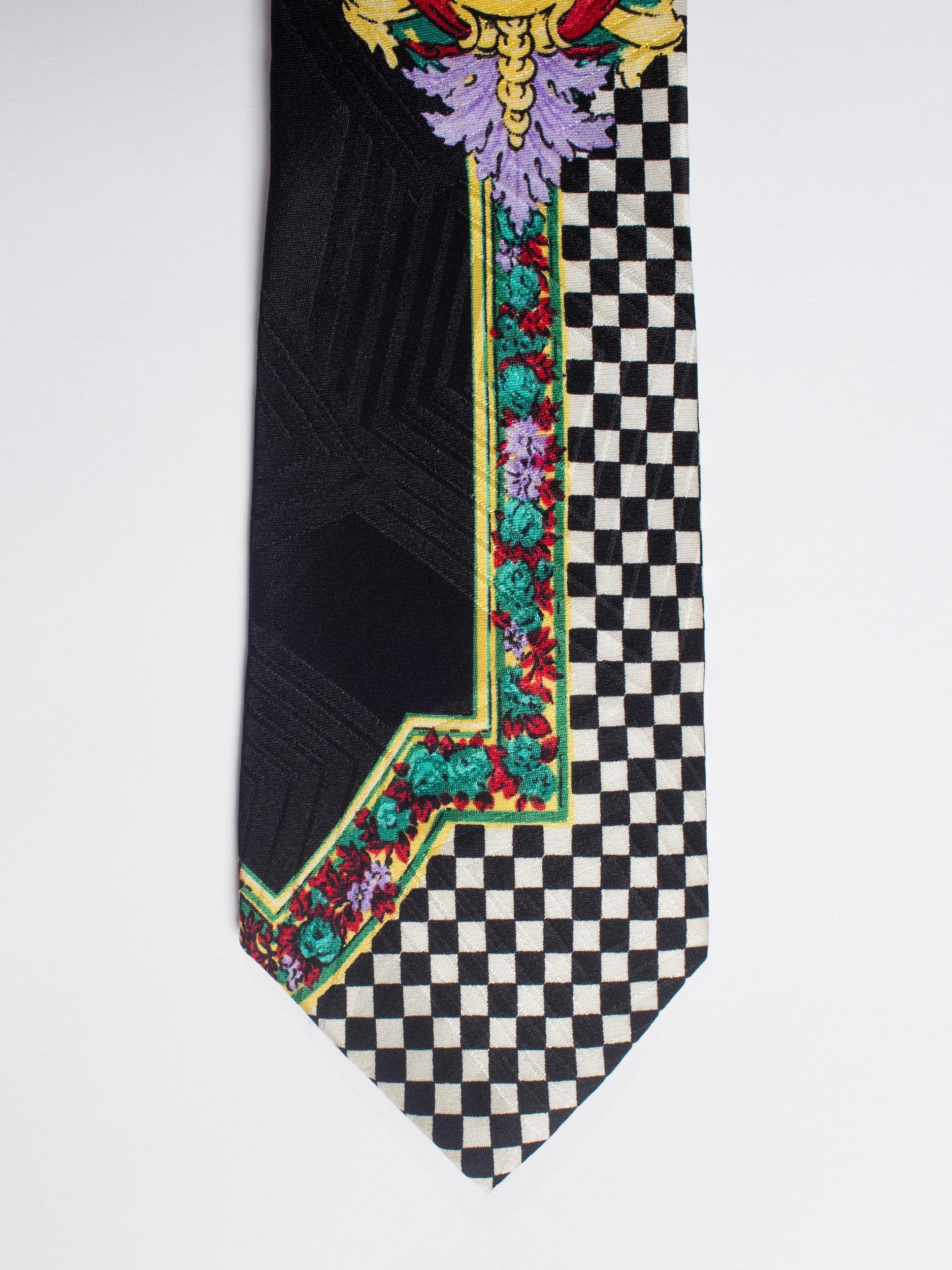 1990S GIANNI VERSACE Op-Art Baroque Silk Mens Tie For Sale 1