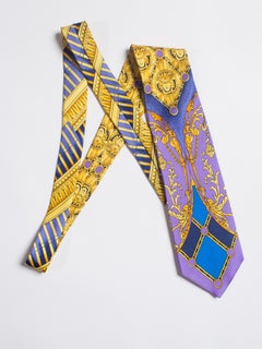 1990S GIANNI VERSACE Baroque Gold Medusa Silk Mens Tie