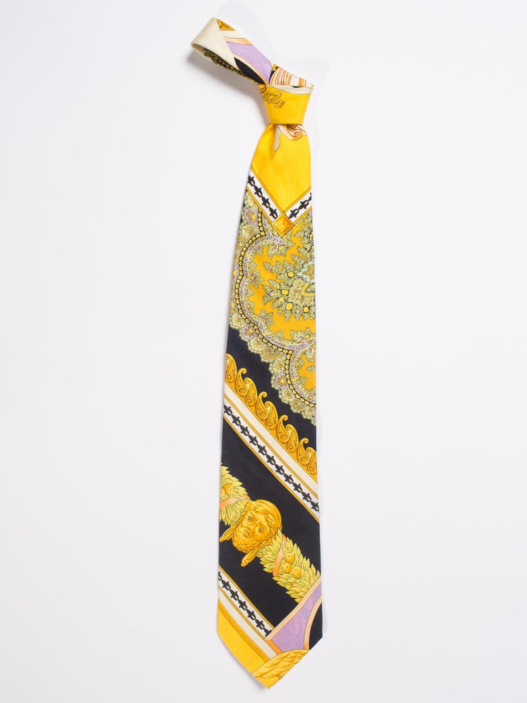 1990S GIANNI VERSACE Gold, Yellow and Purple Baroque Men's Silk Tie at  1stDibs