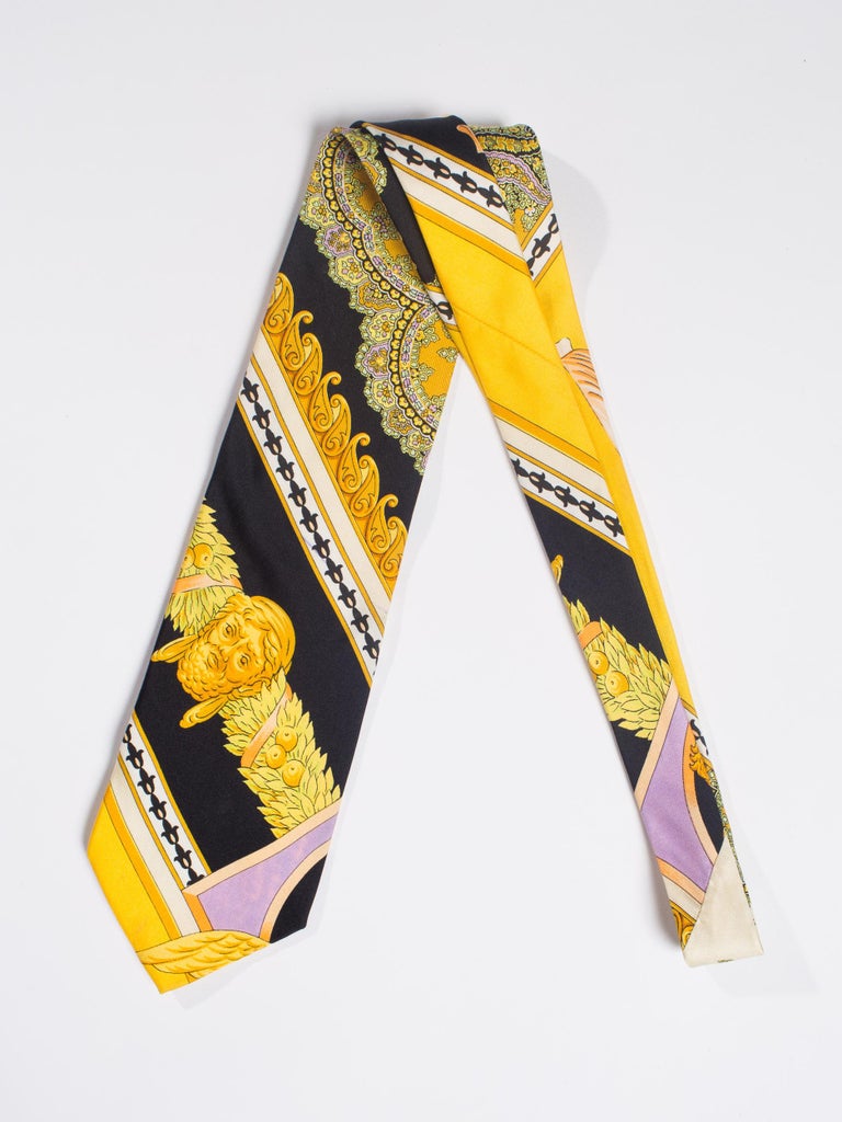 1990S GIANNI VERSACE Gold, Yellow and Purple Baroque Men's Silk Tie at