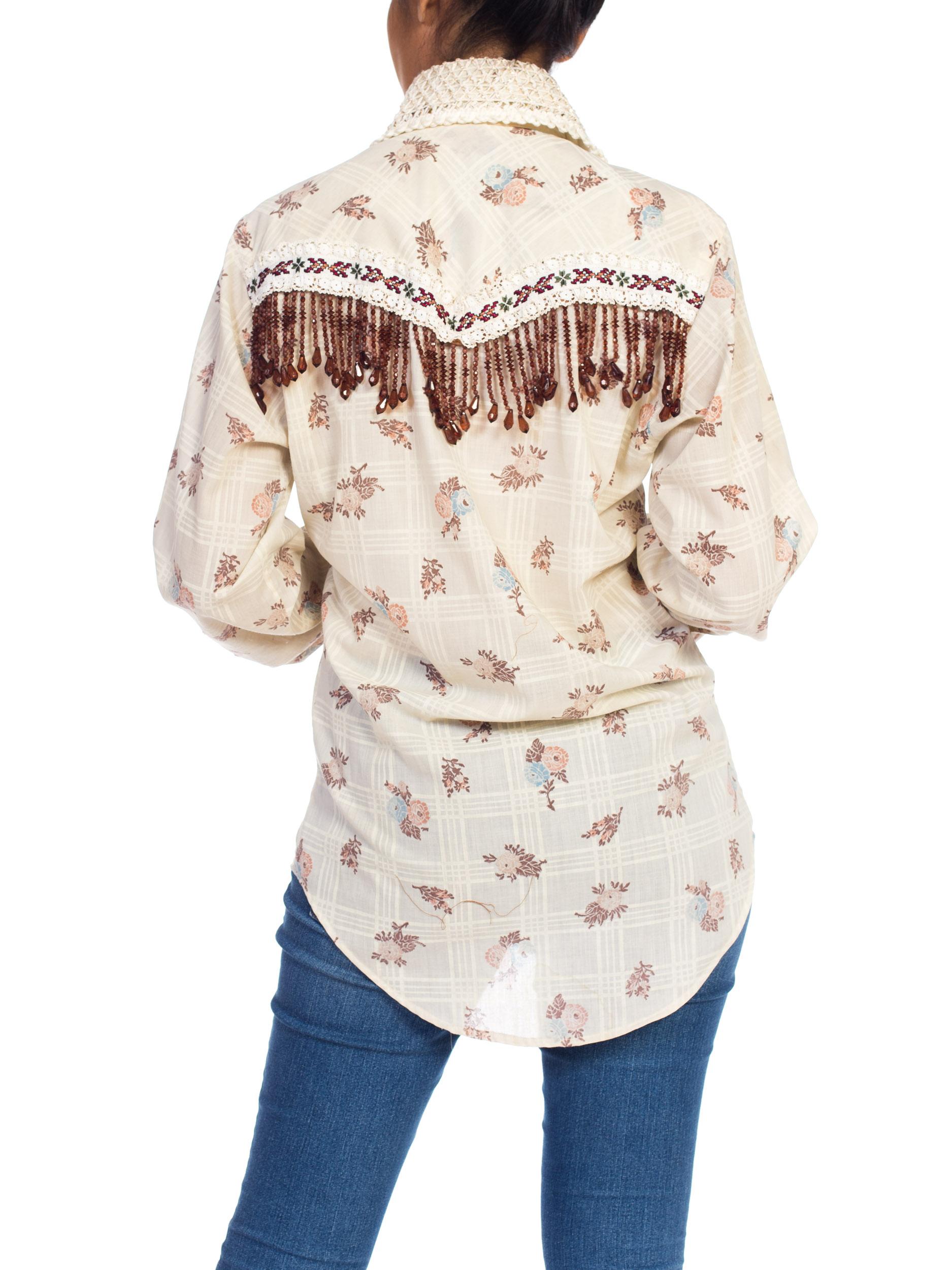 1970s Wrangler Floral Print Western Top With Lace and Ribbon 4