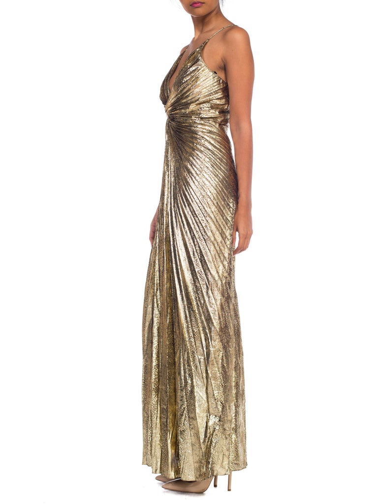 Iconic Travilla Gold Lamé Marilyn Monroe Disco Halter Gown at 1stdibs