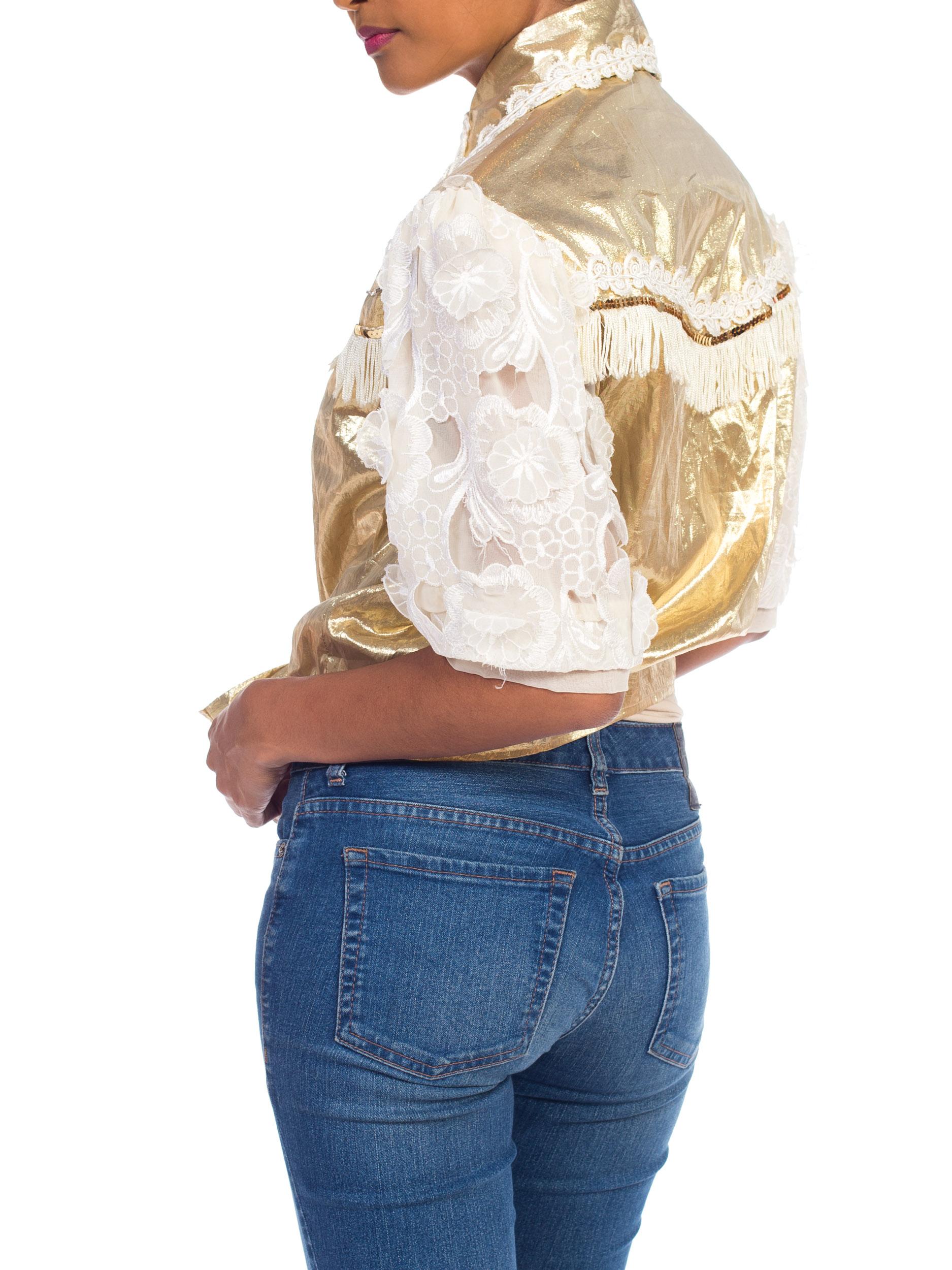 Gold Lamé & Lace Western Top with Fringe 1