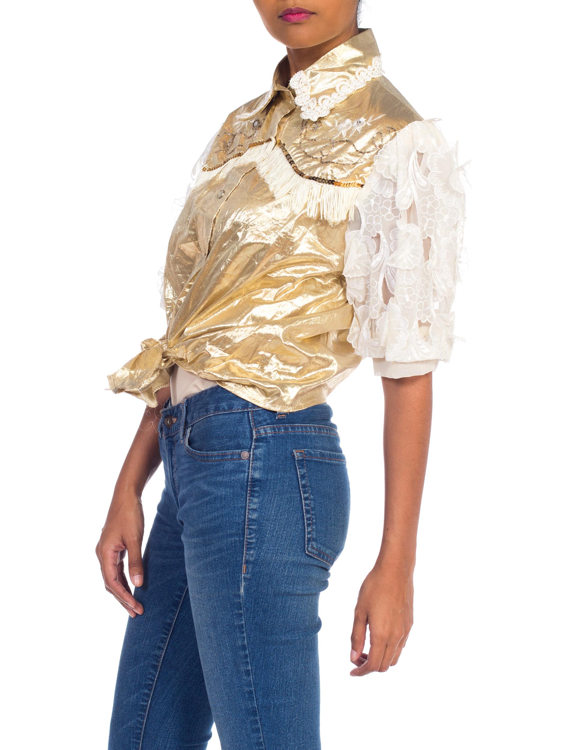Gold Lamé & Lace Western Top with Fringe 2