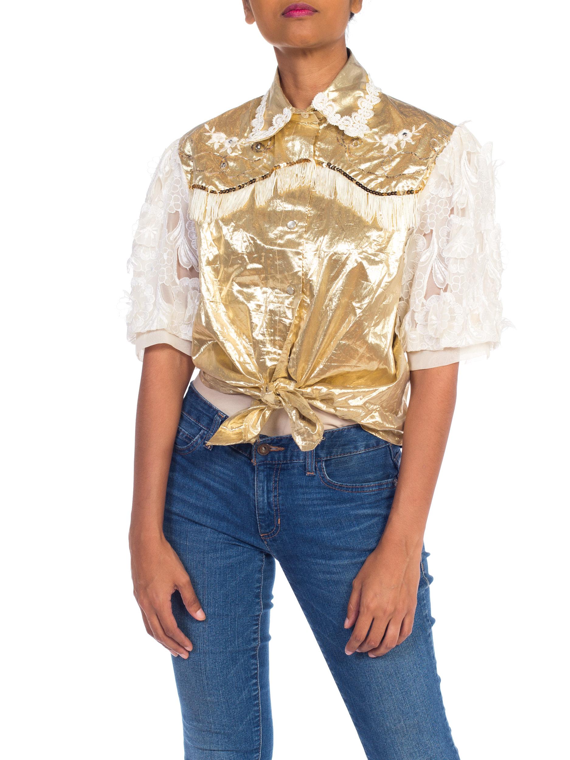 Gold Lamé & Lace Western Top with Fringe 3