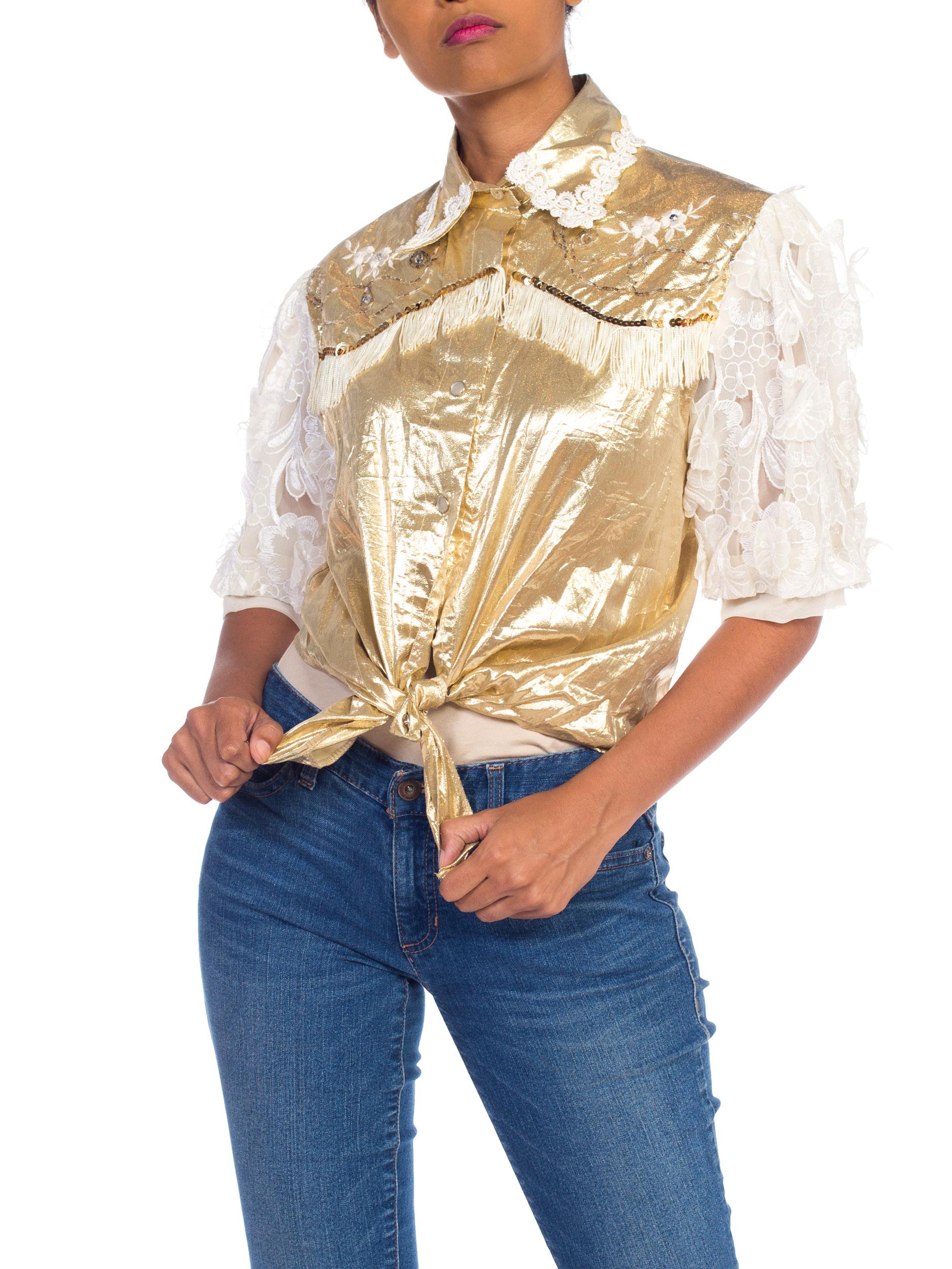Gold Lamé & Lace Western Top with Fringe 4