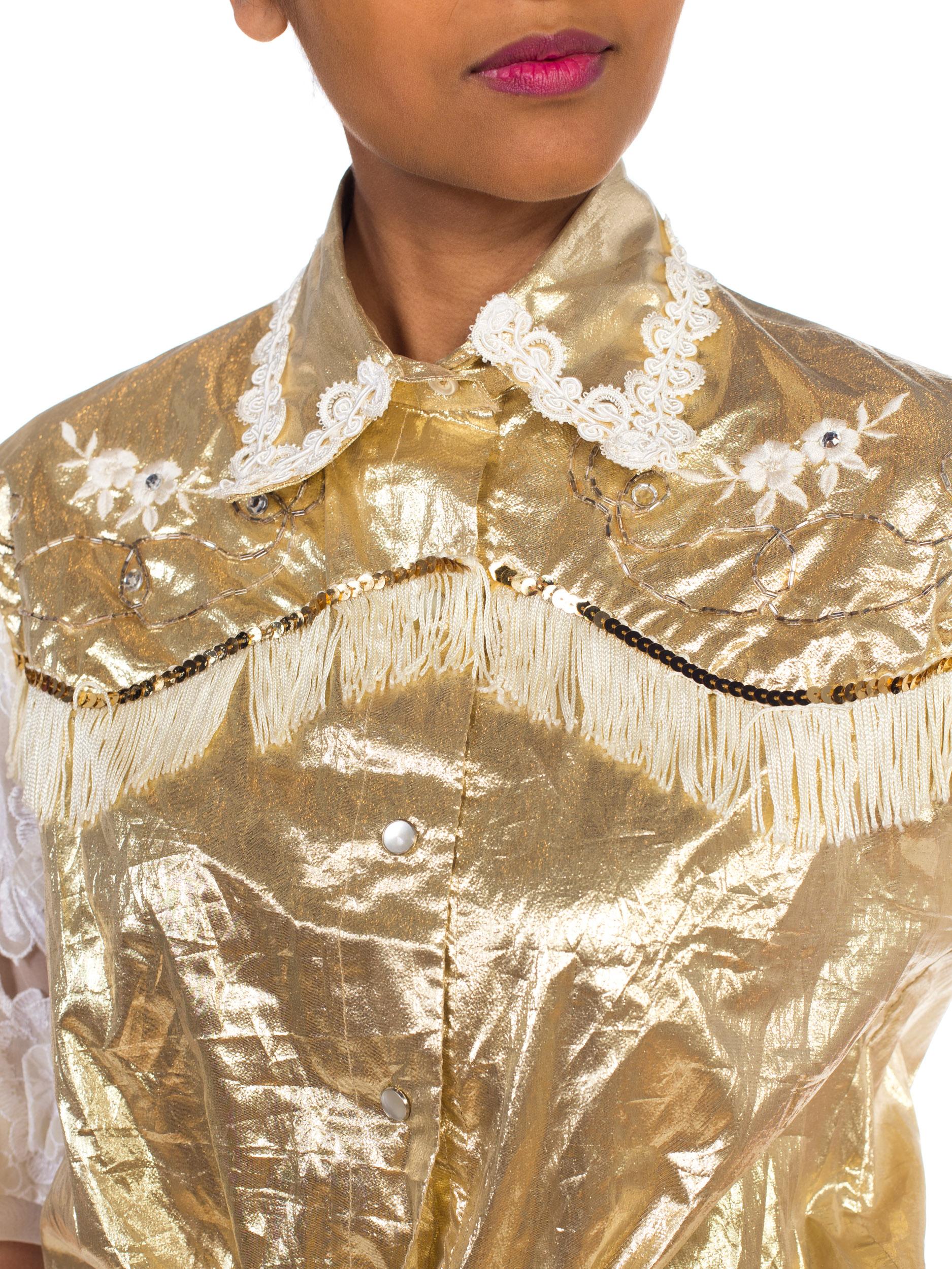 Gold Lamé & Lace Western Top with Fringe 5
